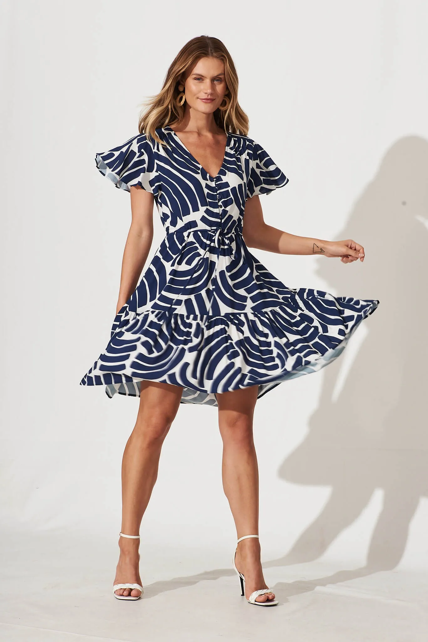 Tuesday Dress In Navy With White Print sold by St Frock