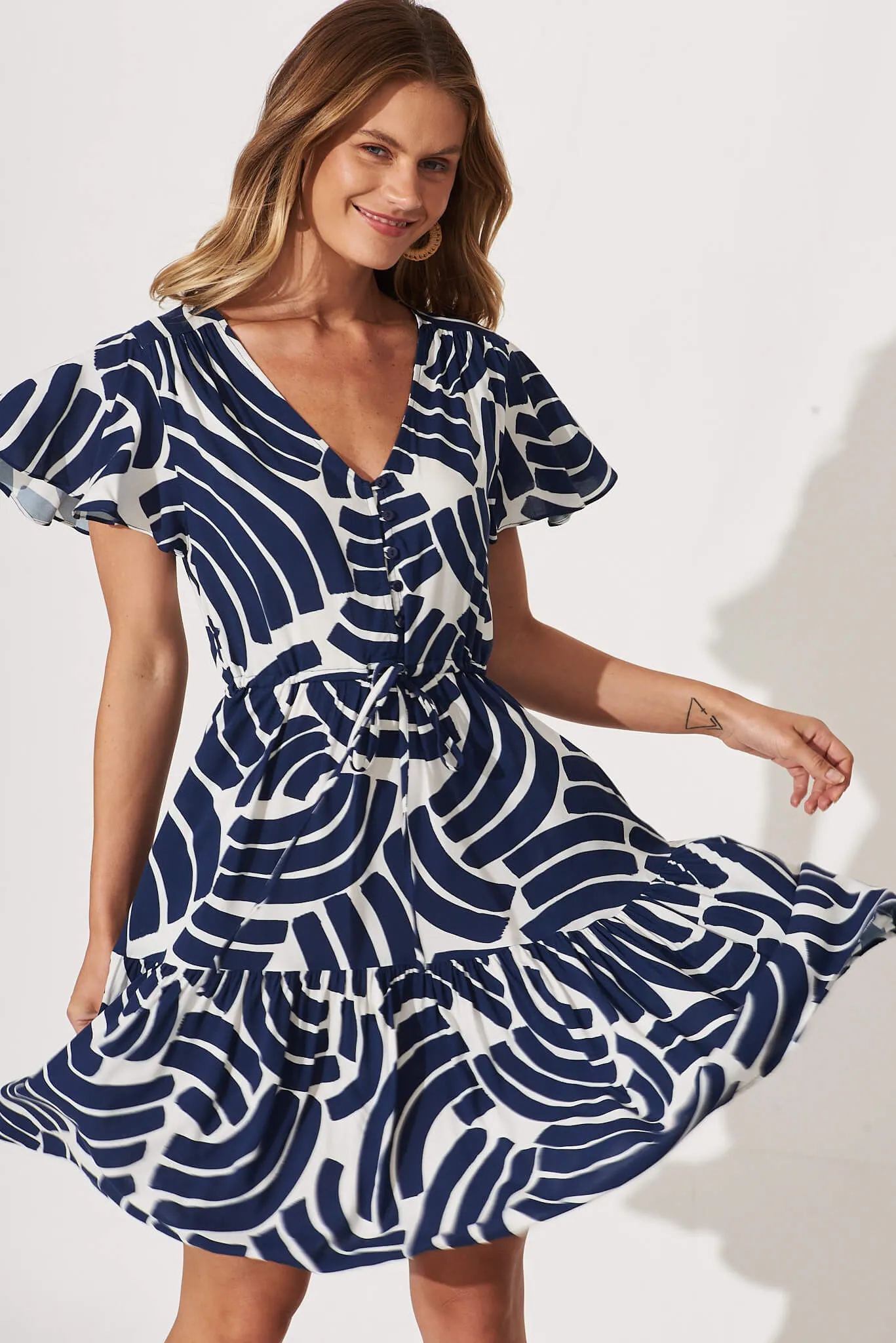 Tuesday Dress In Navy With White Print sold by St Frock product image thumbnail 2