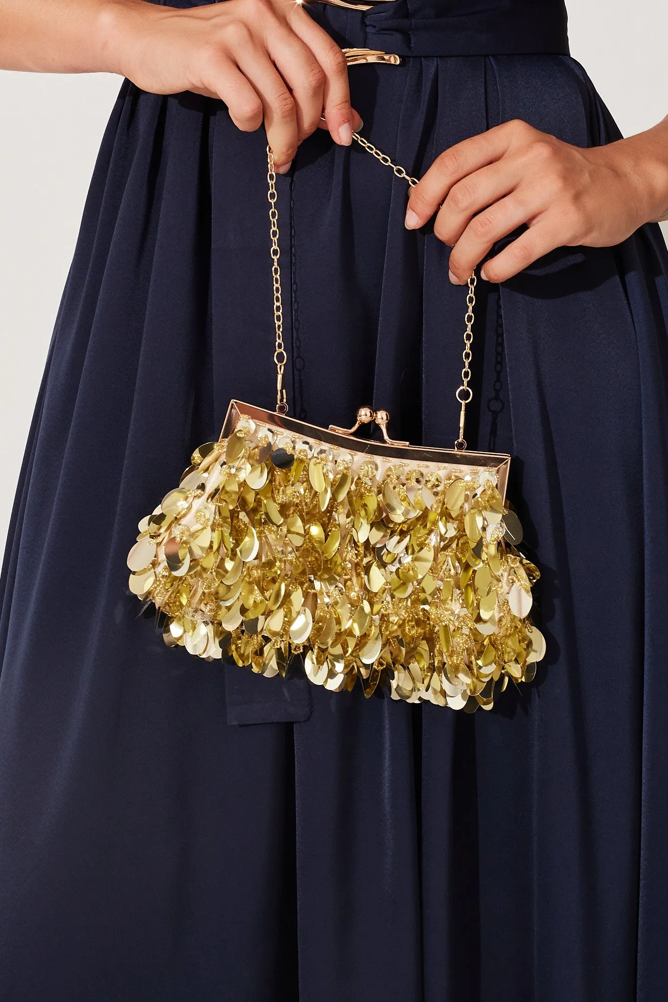 Leah Clutch Bag In Gold Sequin sold by St Frock product image thumbnail 4