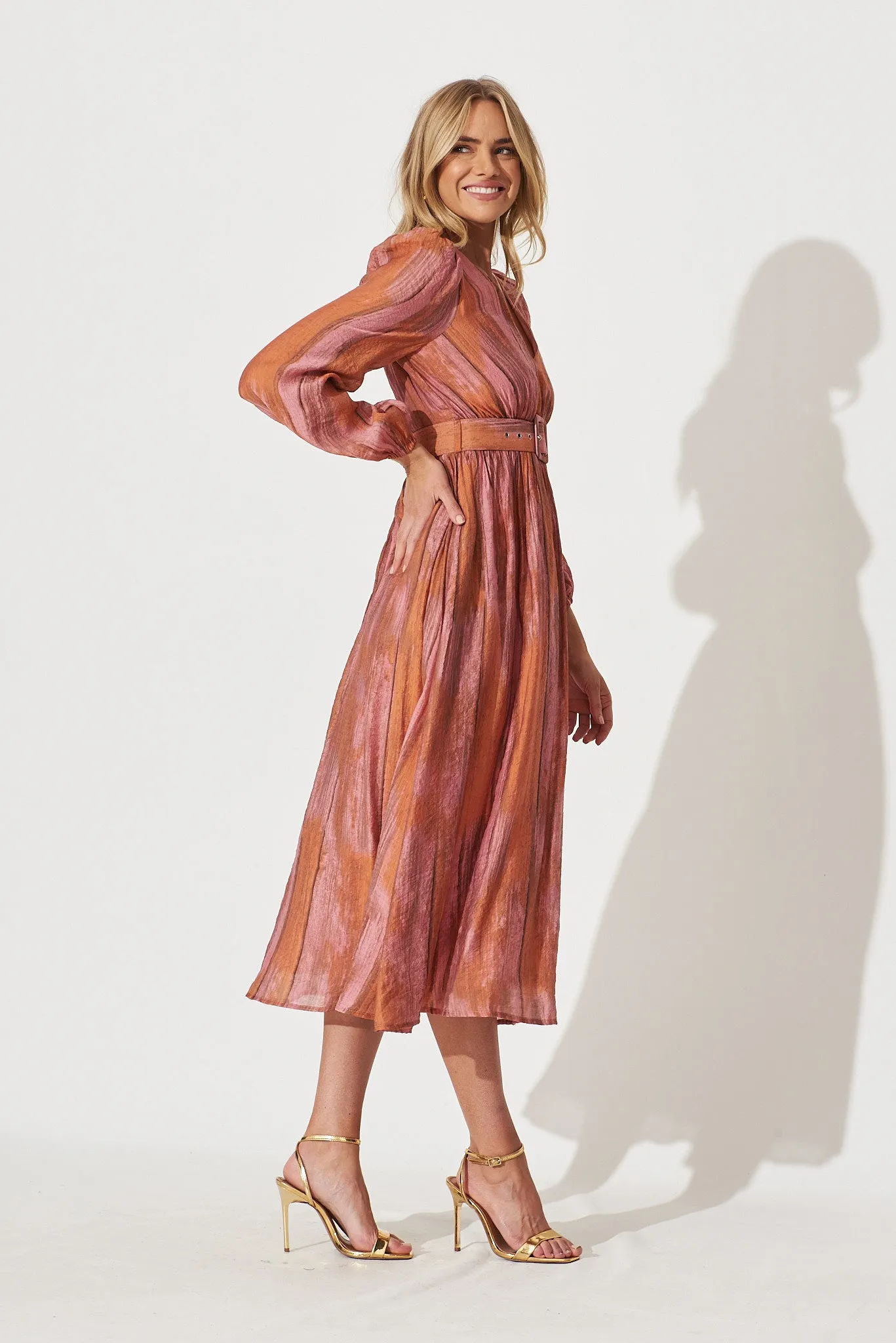 Vichy Midi Dress In Pink With Rust Print sold by St Frock product image thumbnail 4