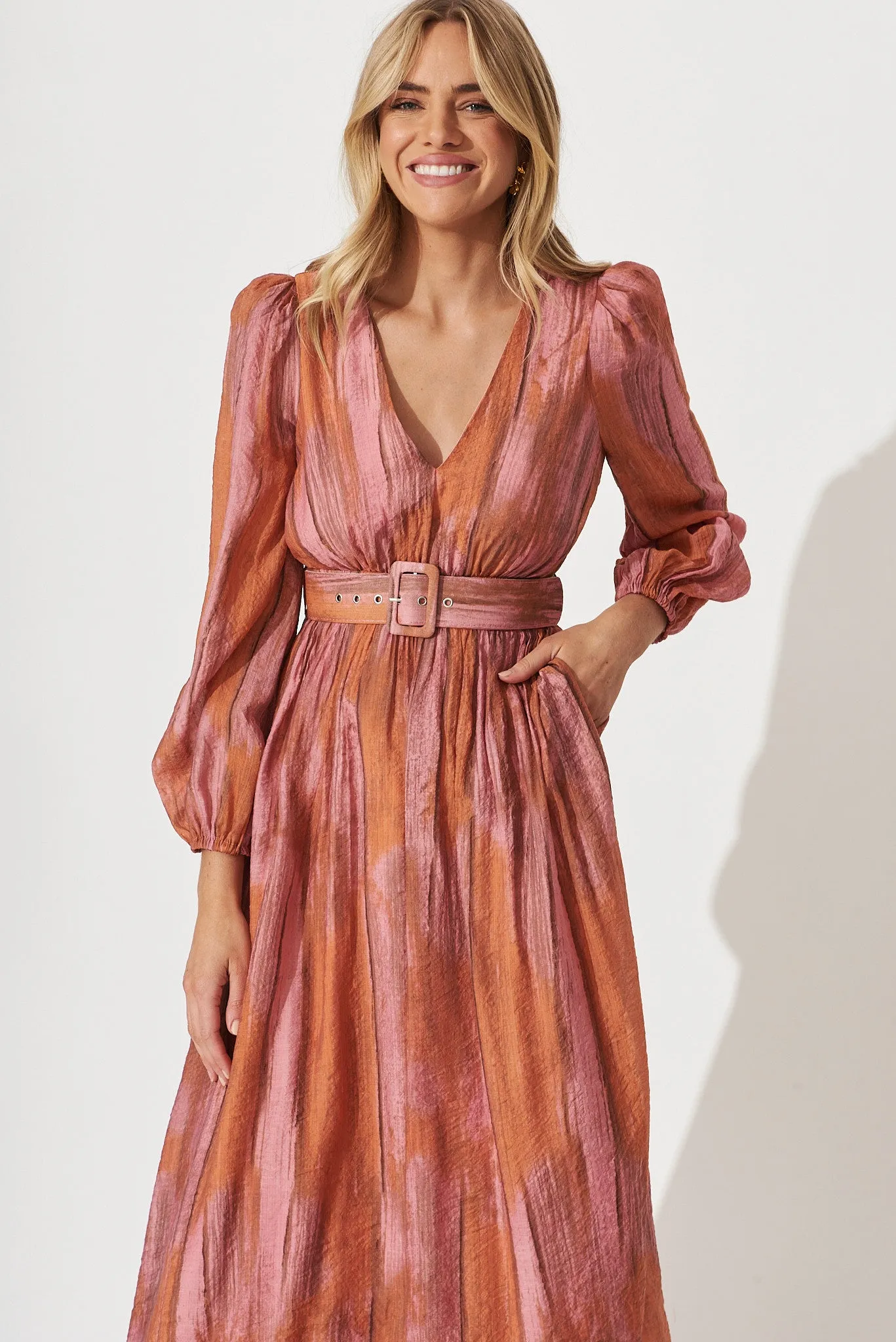 Vichy Midi Dress In Pink With Rust Print sold by St Frock product image thumbnail 3