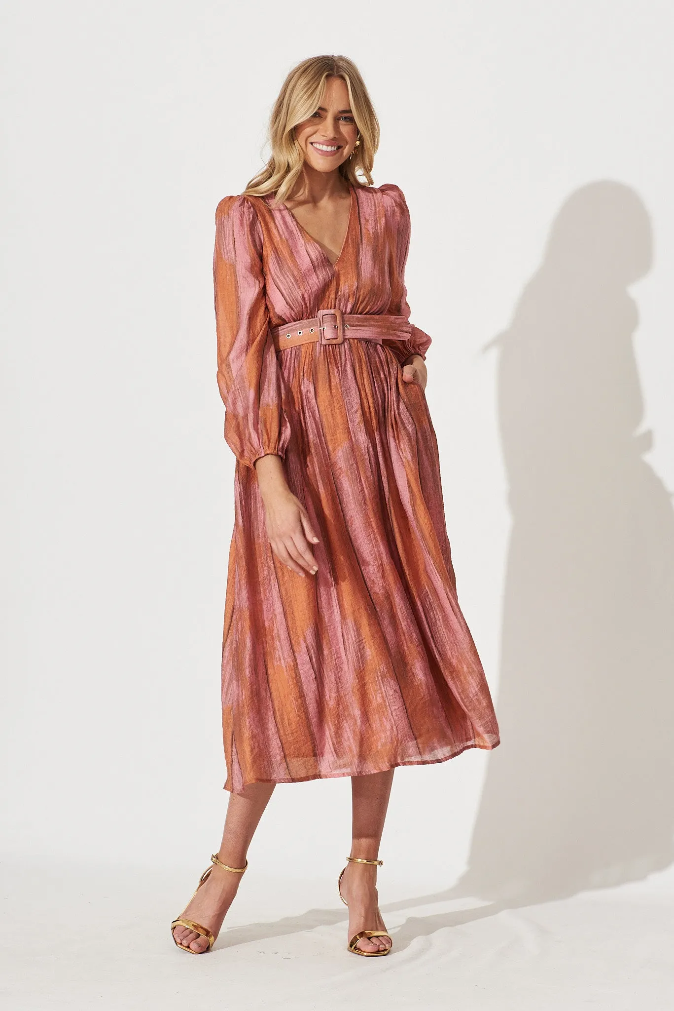 Vichy Midi Dress In Pink With Rust Print sold by St Frock product image thumbnail 2