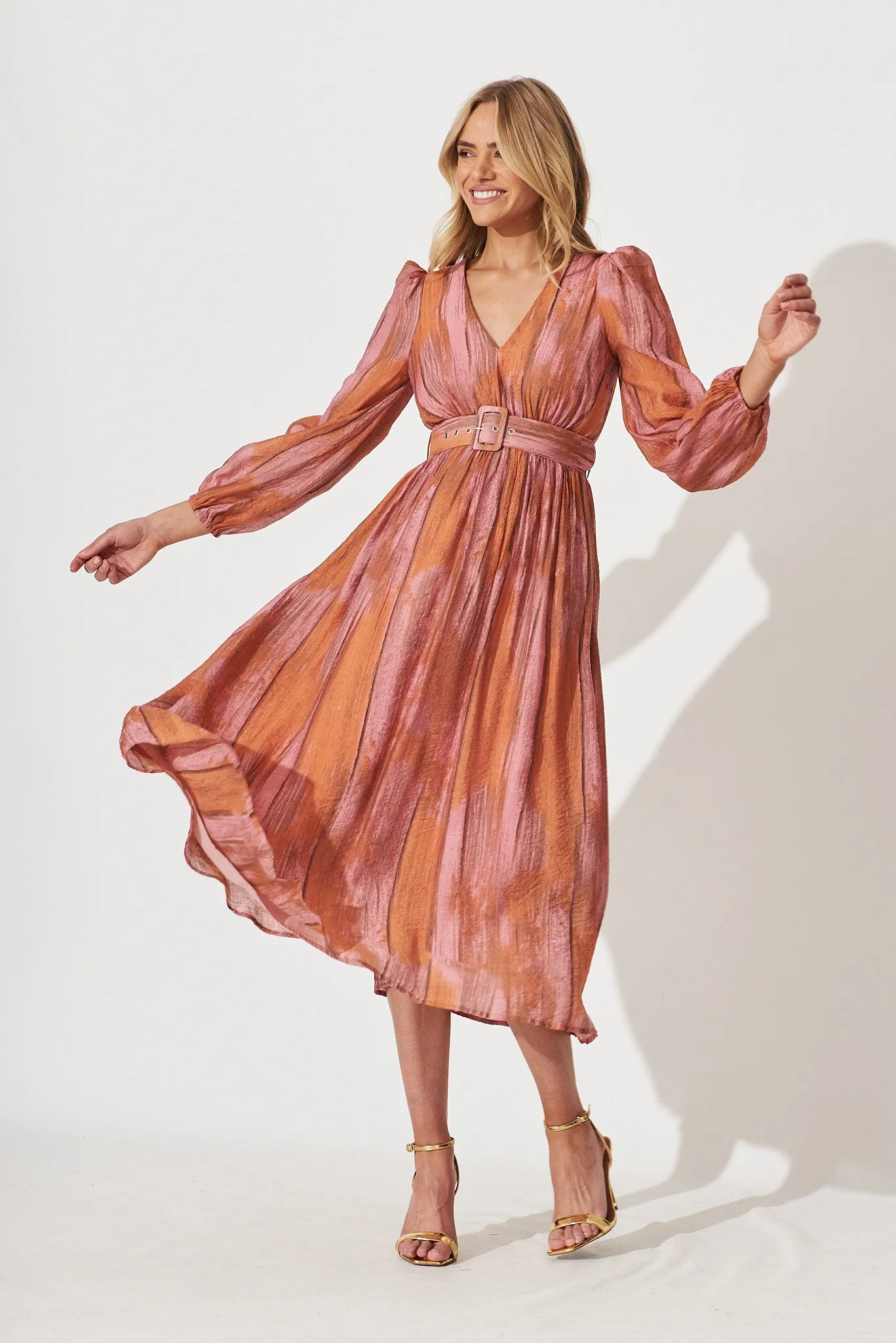 Vichy Midi Dress In Pink With Rust Print sold by St Frock