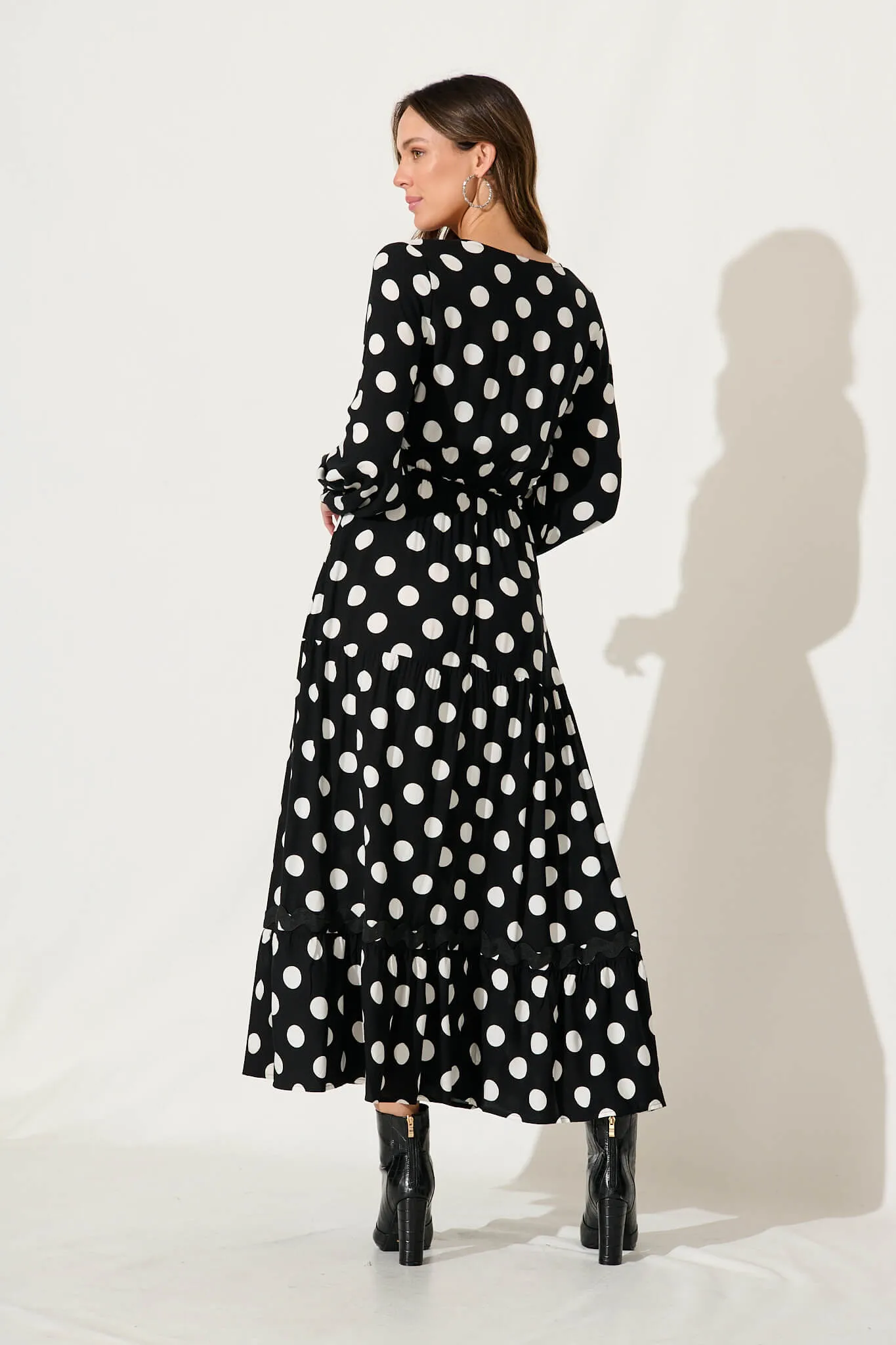 Elia Maxi Dress In Black With White Polka Dot Ric Rac sold by St Frock product image thumbnail 4