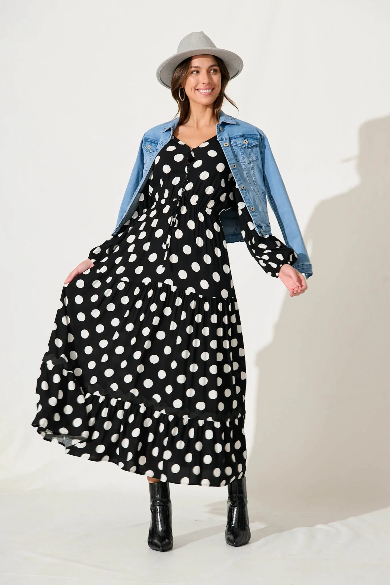 Elia Maxi Dress In Black With White Polka Dot Ric Rac sold by St Frock product image thumbnail 5