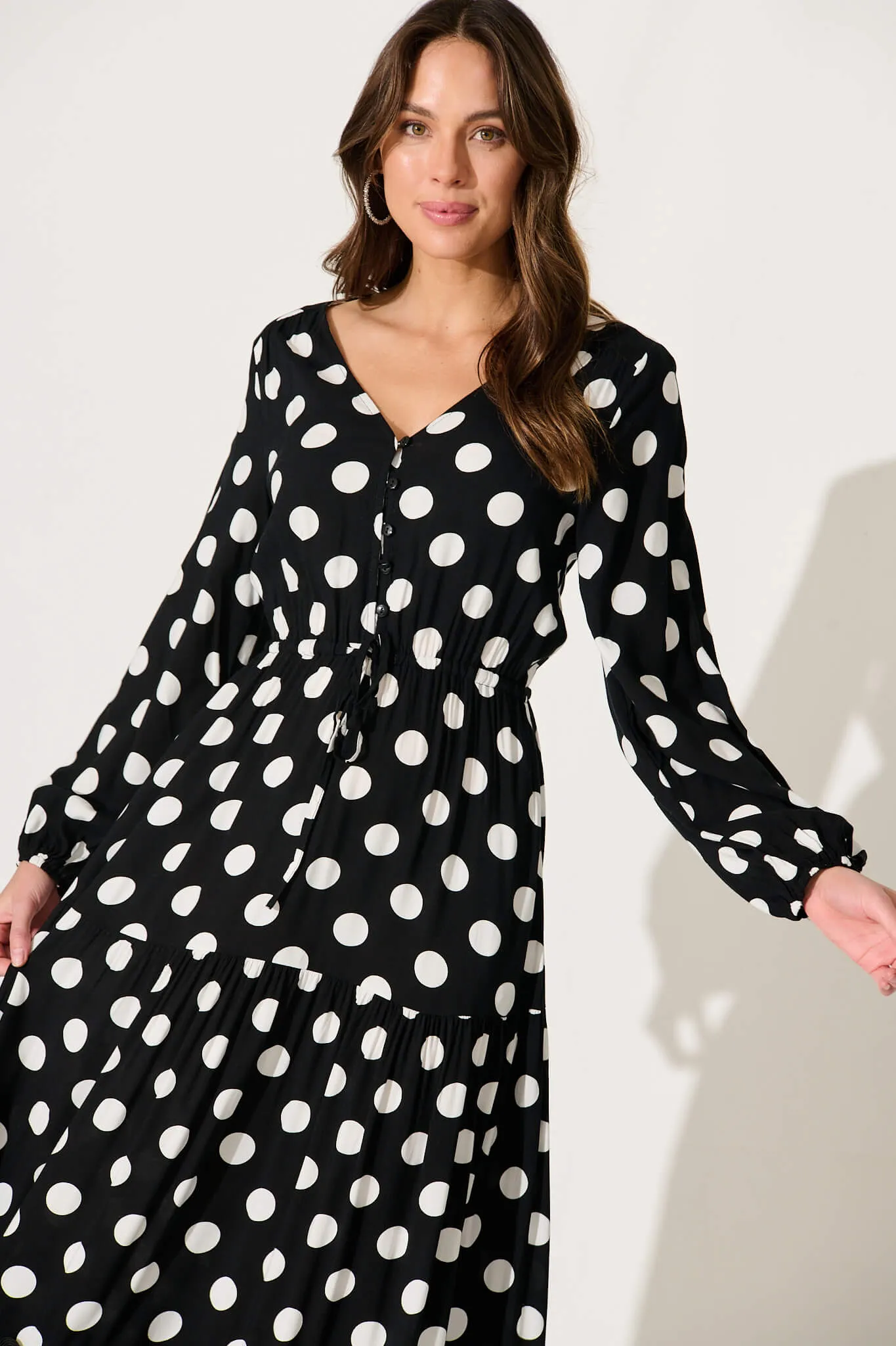 Elia Maxi Dress In Black With White Polka Dot Ric Rac sold by St Frock product image thumbnail 2