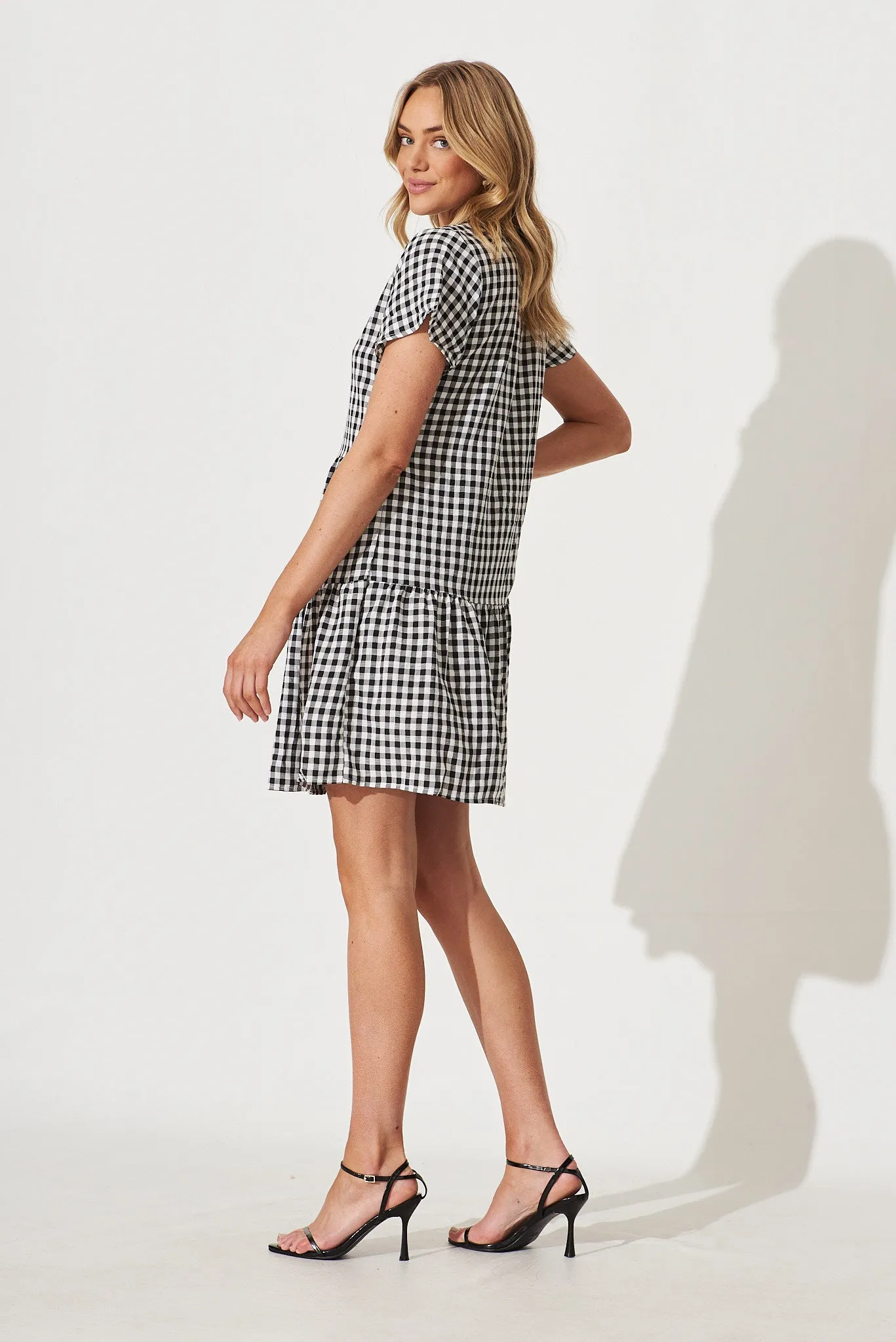 Colette Shirt Dress In Black And White Gingham Cotton Blend sold by St Frock product image thumbnail 3