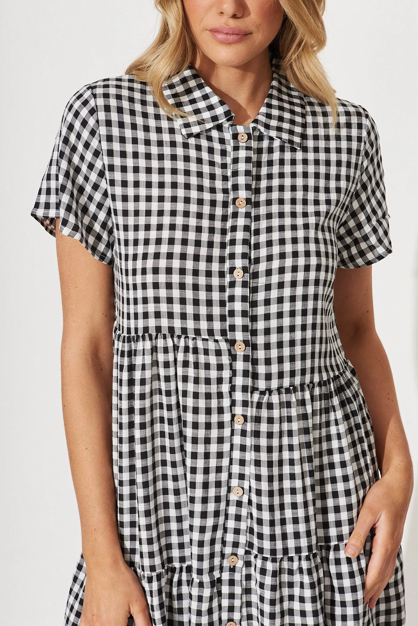 Colette Shirt Dress In Black And White Gingham Cotton Blend sold by St Frock product image thumbnail 5