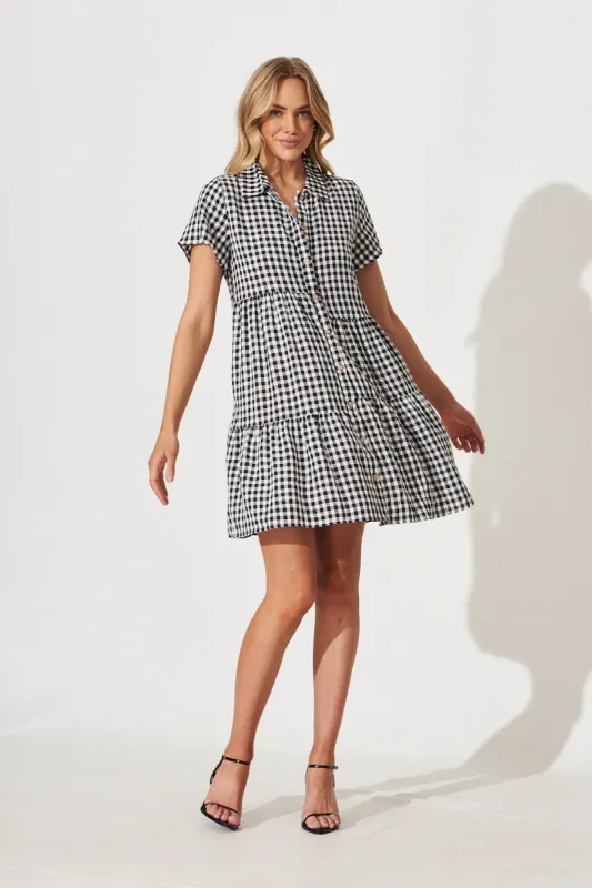 Colette Shirt Dress In Black And White Gingham Cotton Blend sold by St Frock