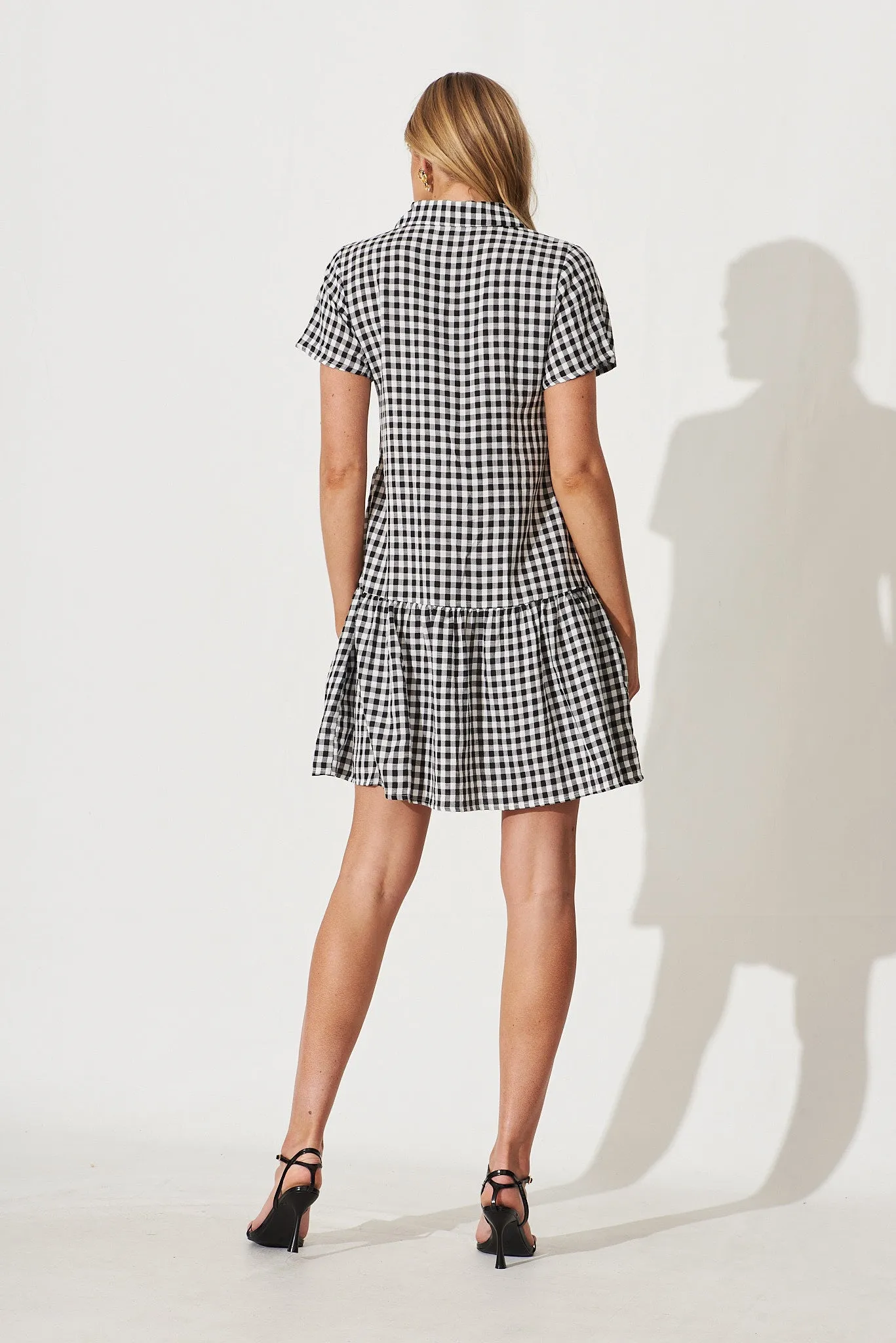 Colette Shirt Dress In Black And White Gingham Cotton Blend sold by St Frock product image thumbnail 4