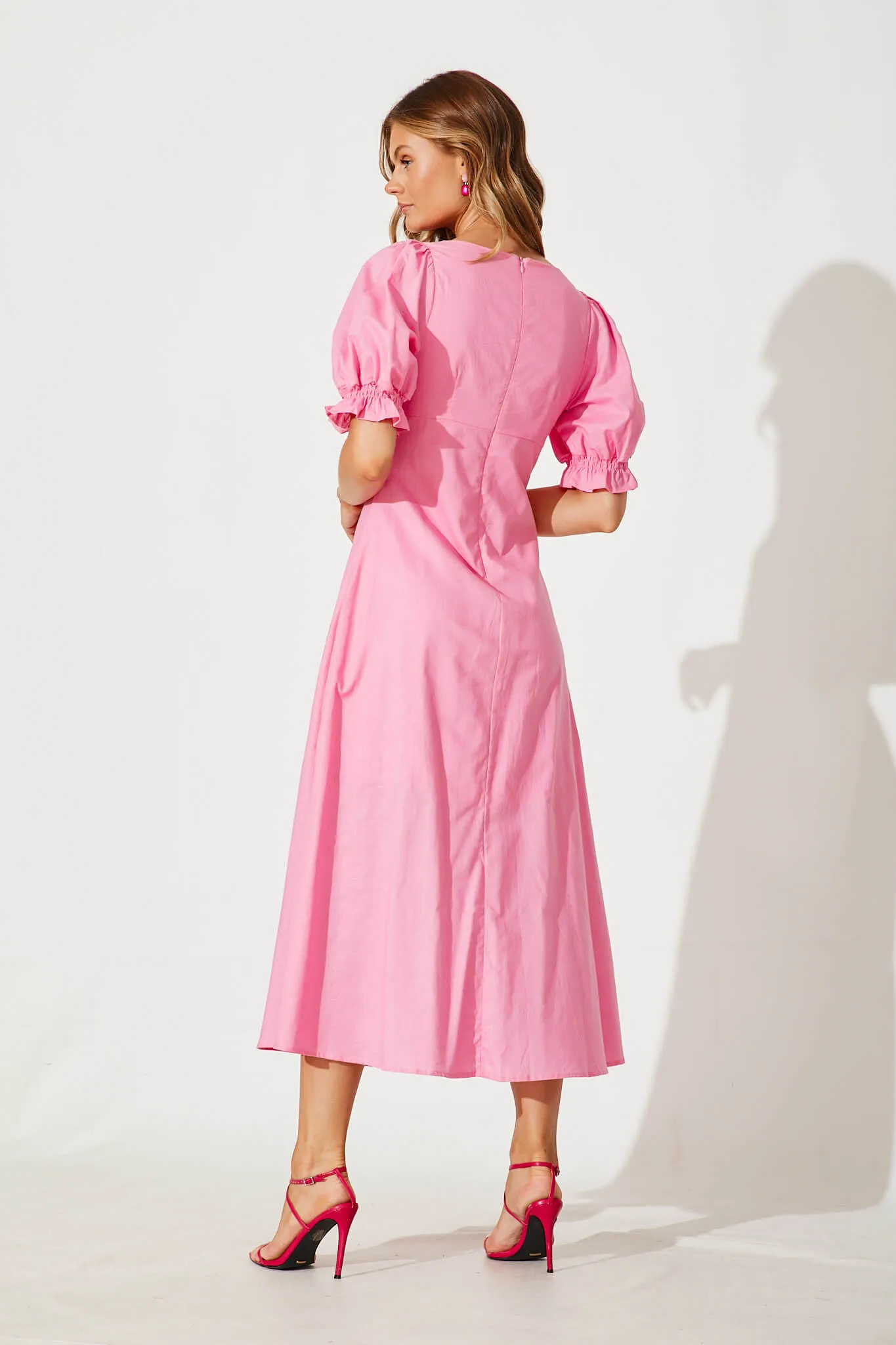 Distant Maxi Dress In Pink Cotton Linen sold by St Frock product image thumbnail 4