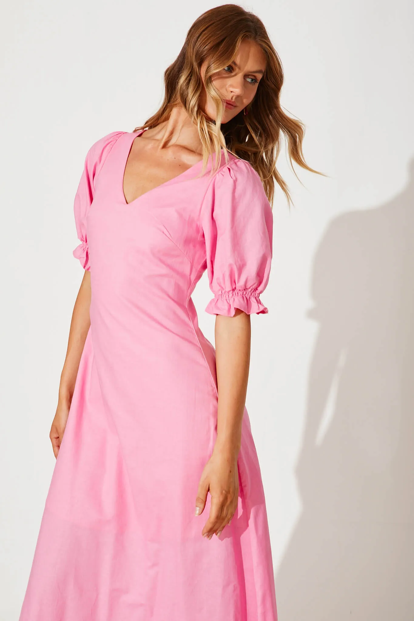 Distant Maxi Dress In Pink Cotton Linen sold by St Frock product image thumbnail 2