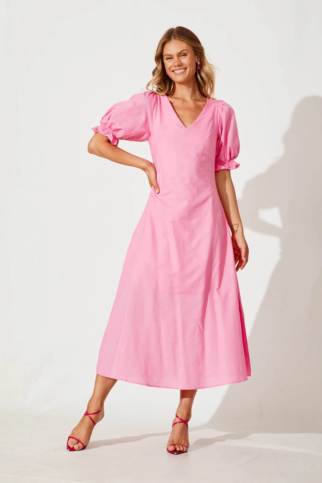 Distant Maxi Dress In Pink Cotton Linen sold by St Frock