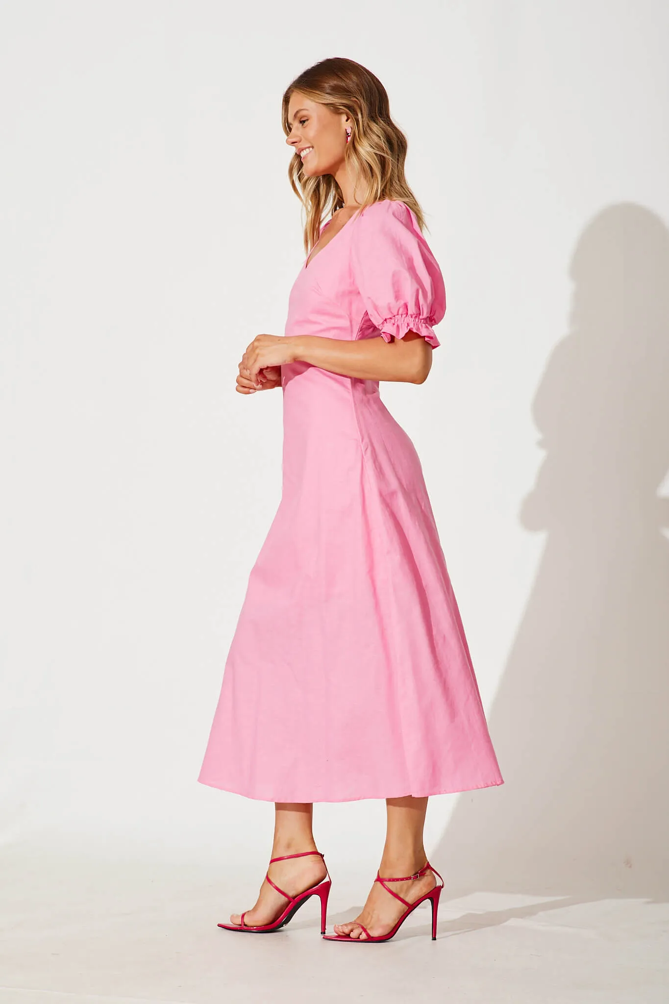 Distant Maxi Dress In Pink Cotton Linen sold by St Frock product image thumbnail 3