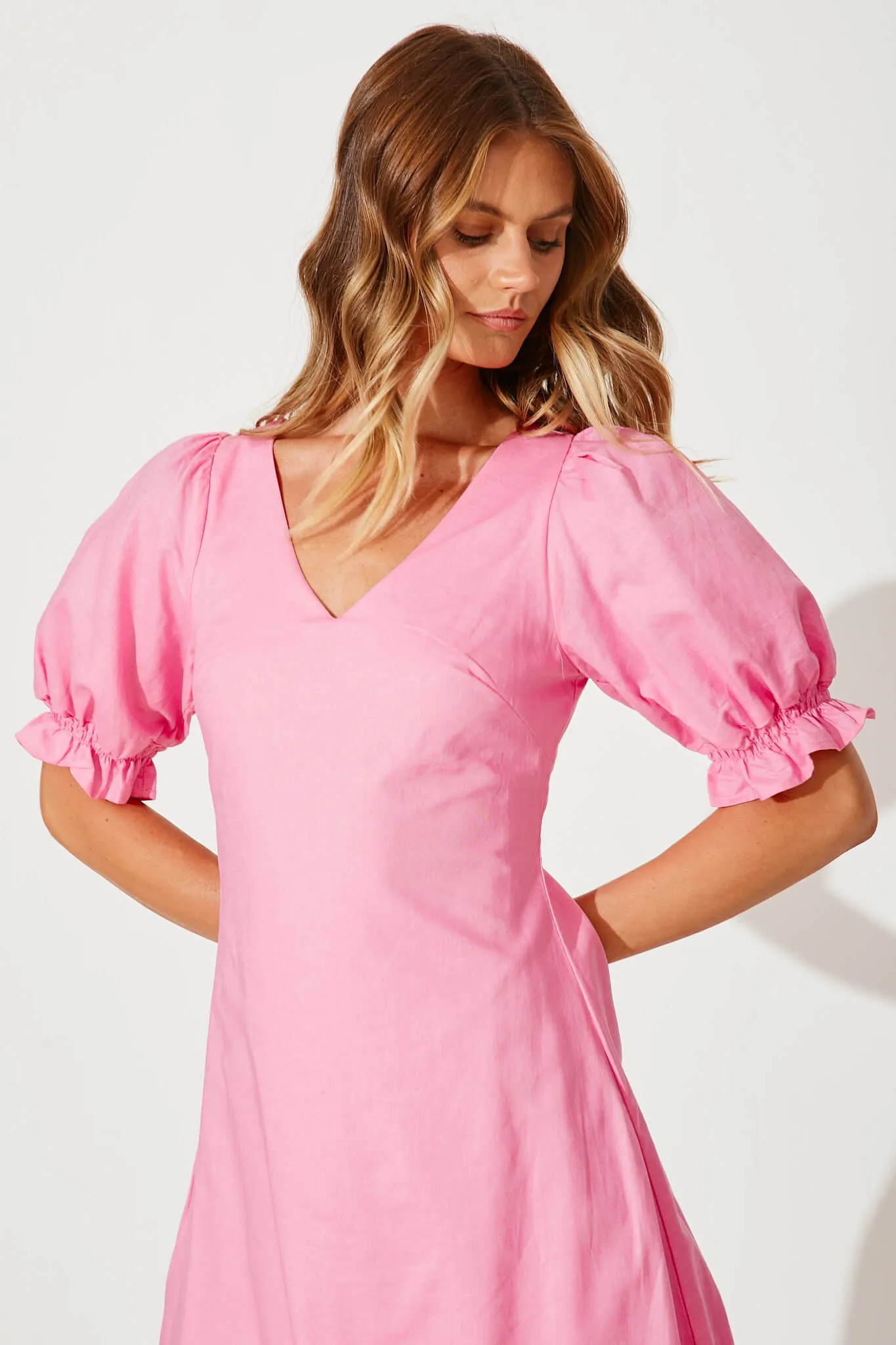 Distant Maxi Dress In Pink Cotton Linen sold by St Frock product image thumbnail 5