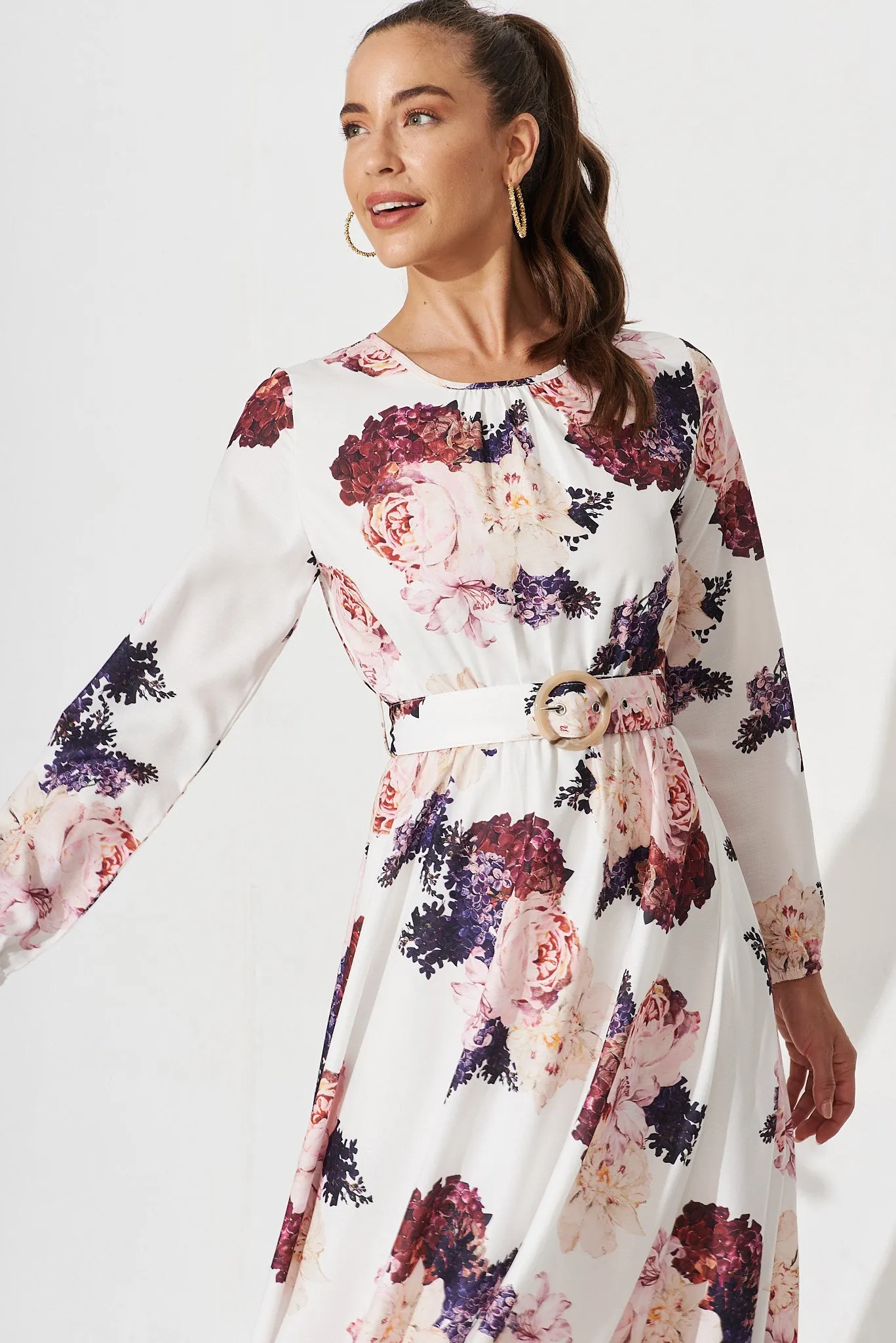 Rana Maxi Dress In White With Purple Floral sold by St Frock product image thumbnail 2