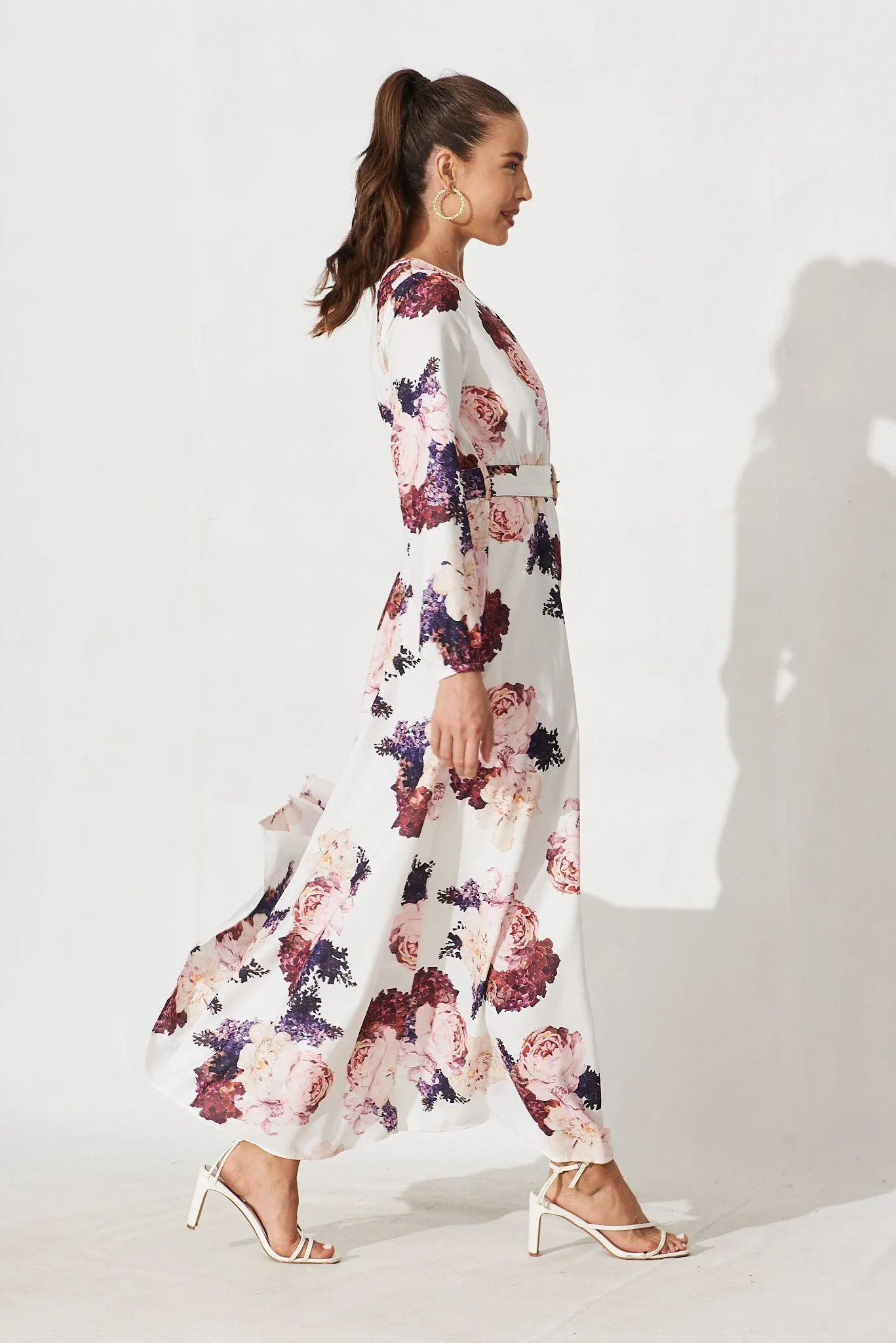 Rana Maxi Dress In White With Purple Floral sold by St Frock product image thumbnail 3