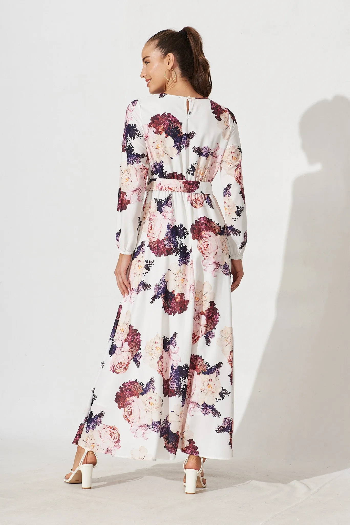 Rana Maxi Dress In White With Purple Floral sold by St Frock product image thumbnail 4