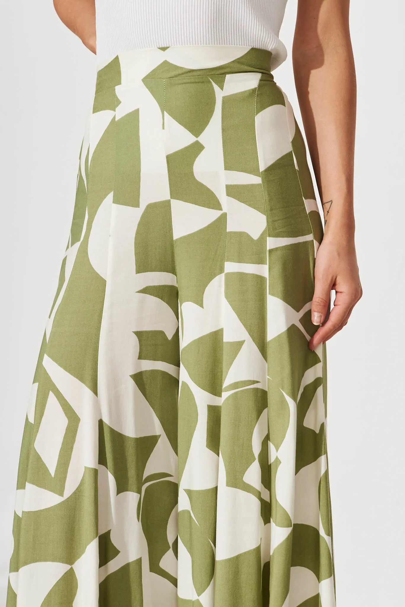 Effenty Pants In Olive And Cream Geometric Print sold by St Frock product image thumbnail 5