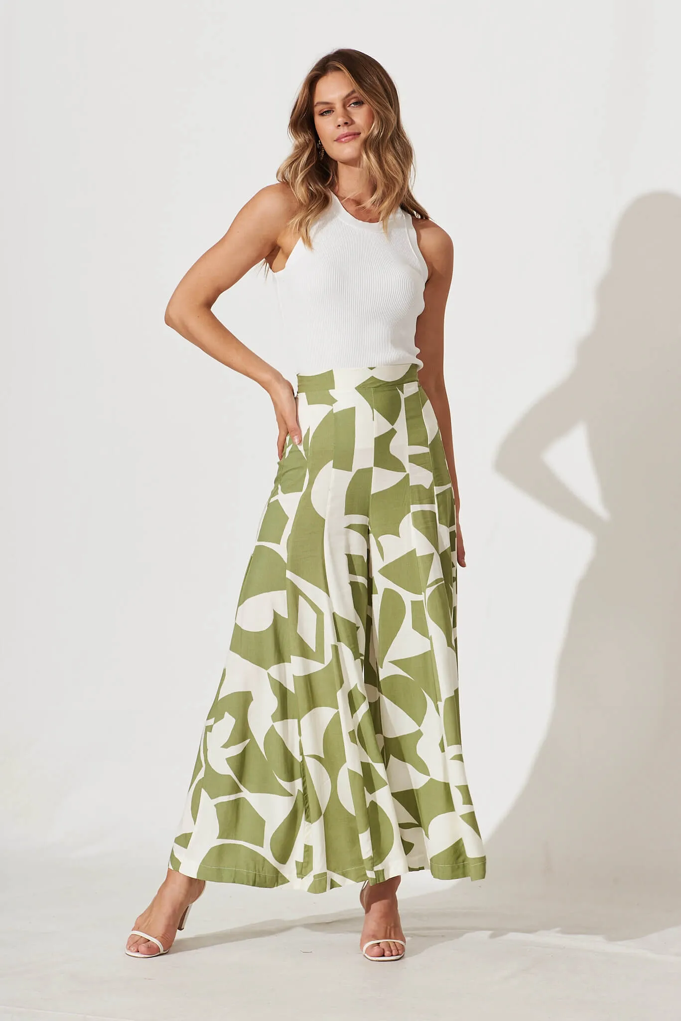 Effenty Pants In Olive And Cream Geometric Print sold by St Frock product image thumbnail 4