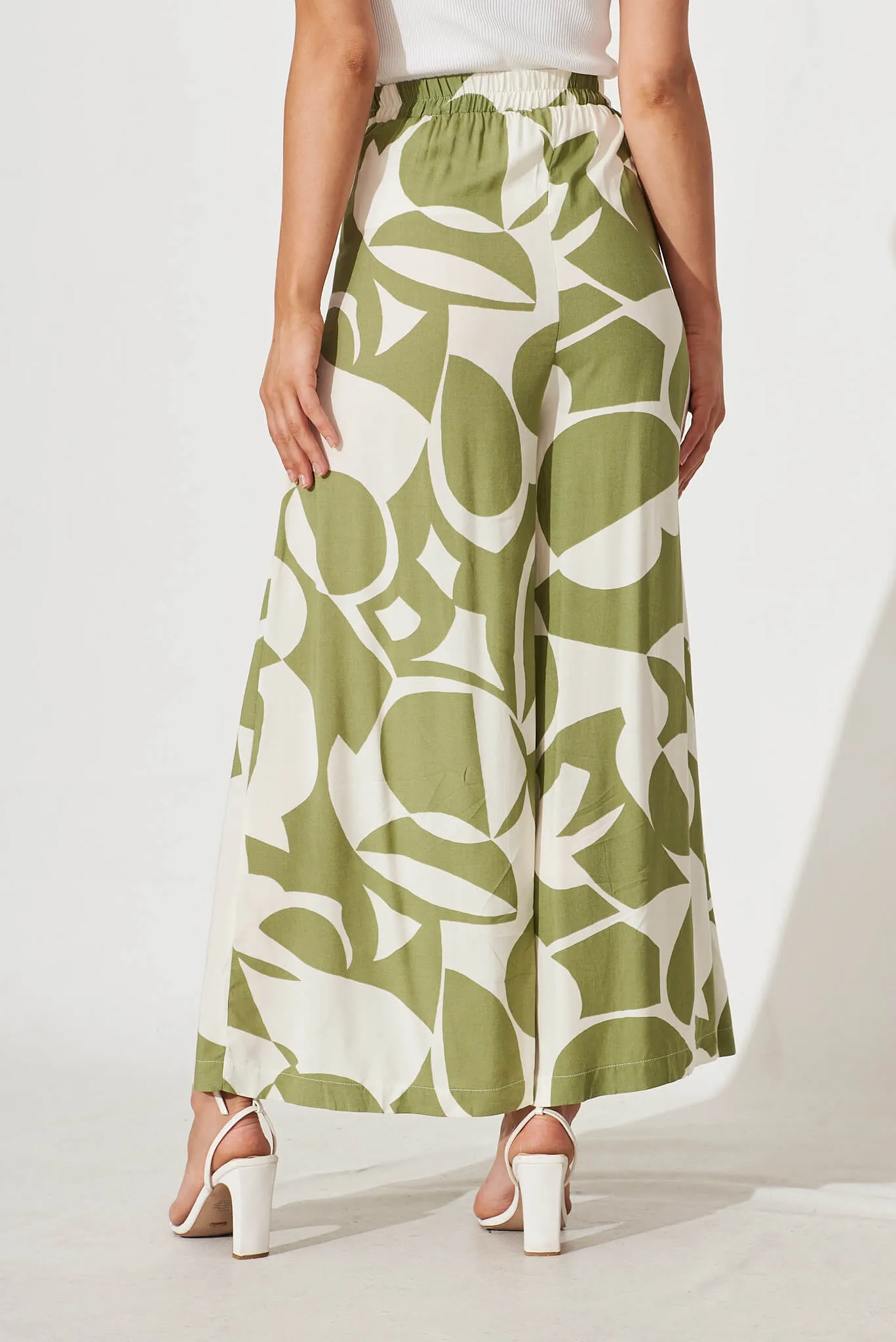 Effenty Pants In Olive And Cream Geometric Print sold by St Frock product image thumbnail 3