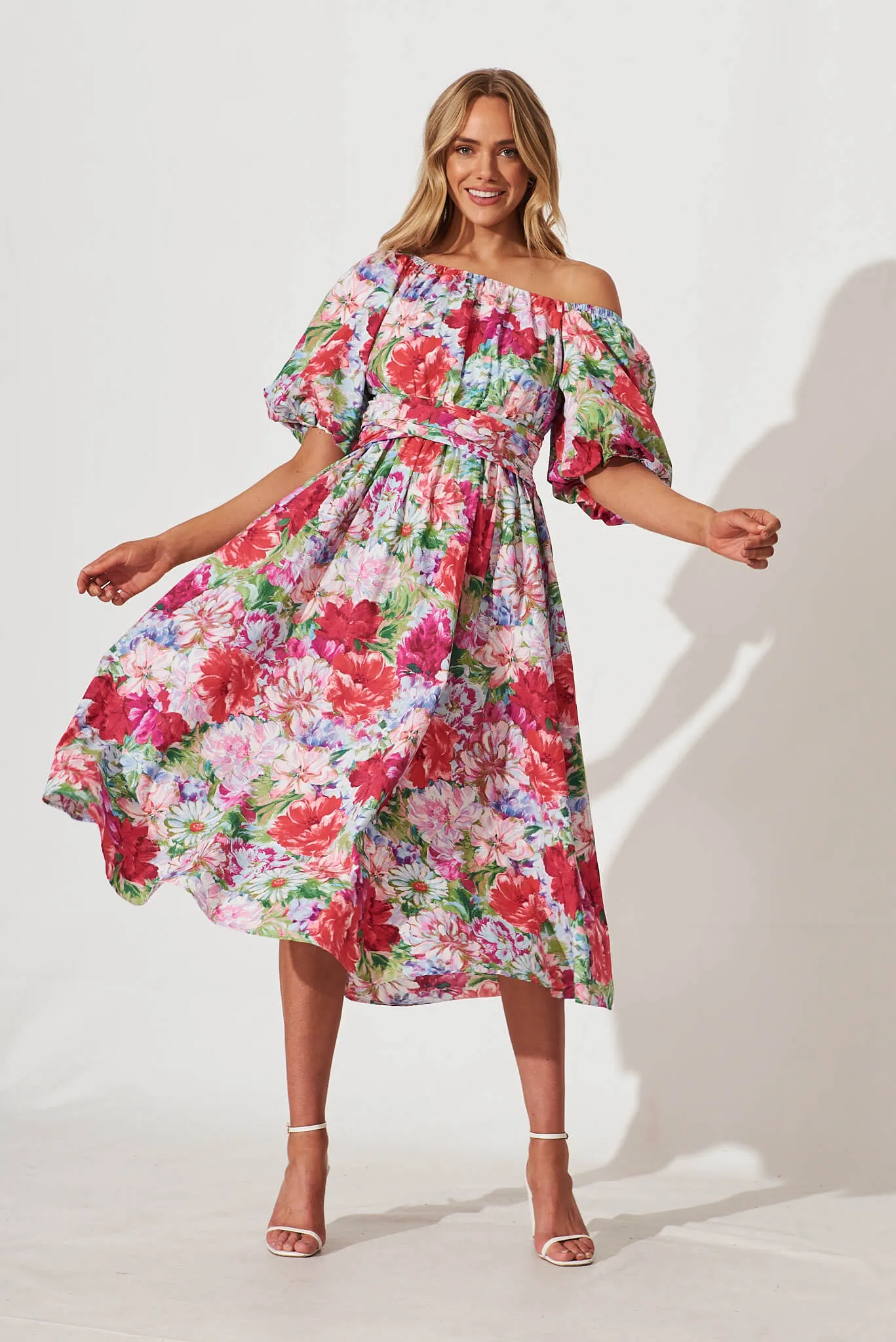 Jamilia Midi Dress In Magenta Multi Floral Cotton sold by St Frock