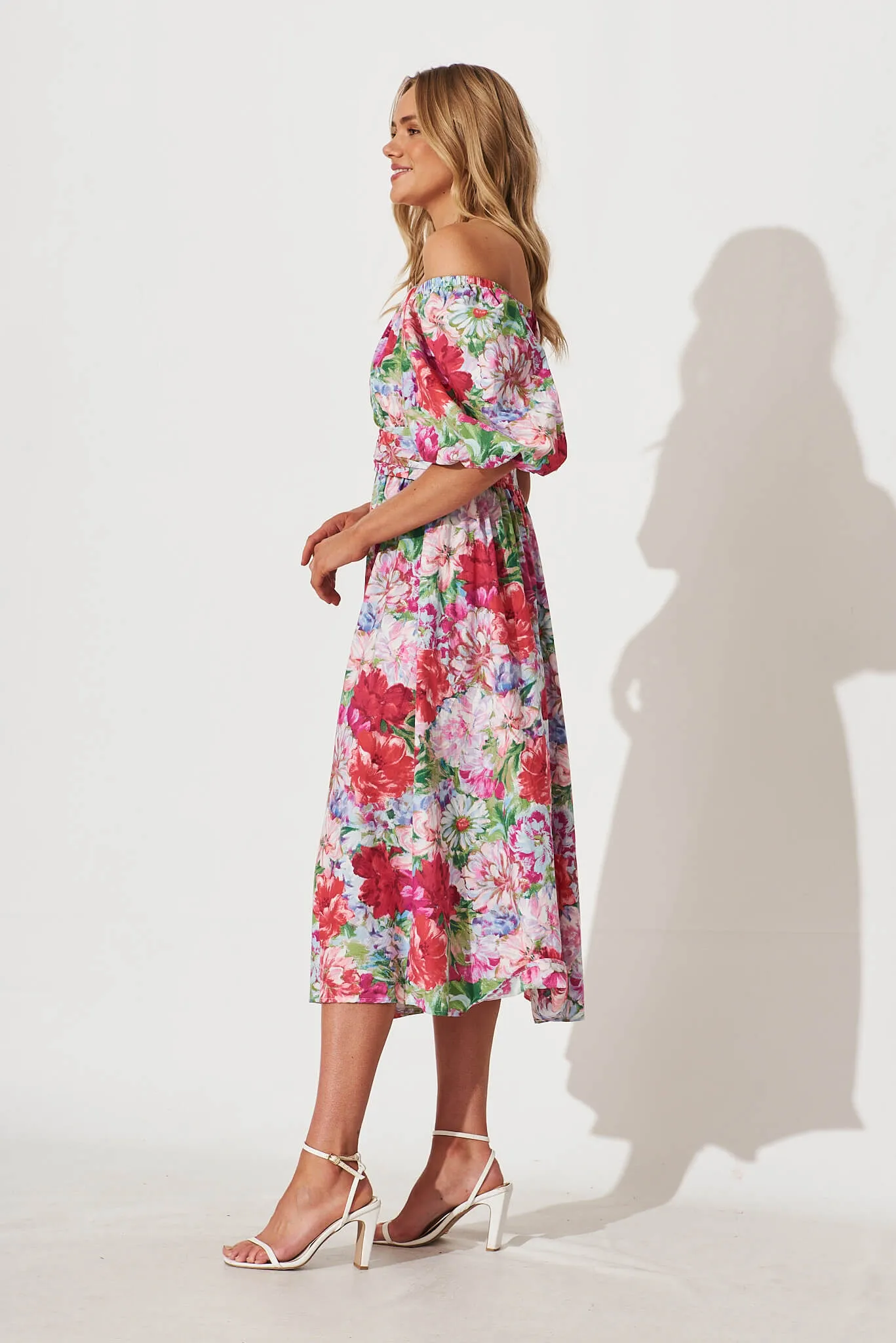 Jamilia Midi Dress In Magenta Multi Floral Cotton sold by St Frock product image thumbnail 4