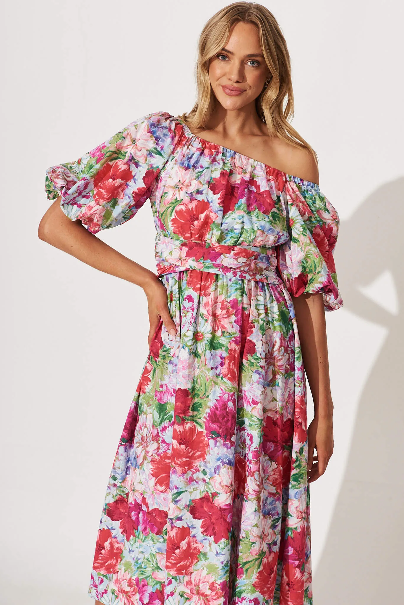 Jamilia Midi Dress In Magenta Multi Floral Cotton sold by St Frock product image thumbnail 2