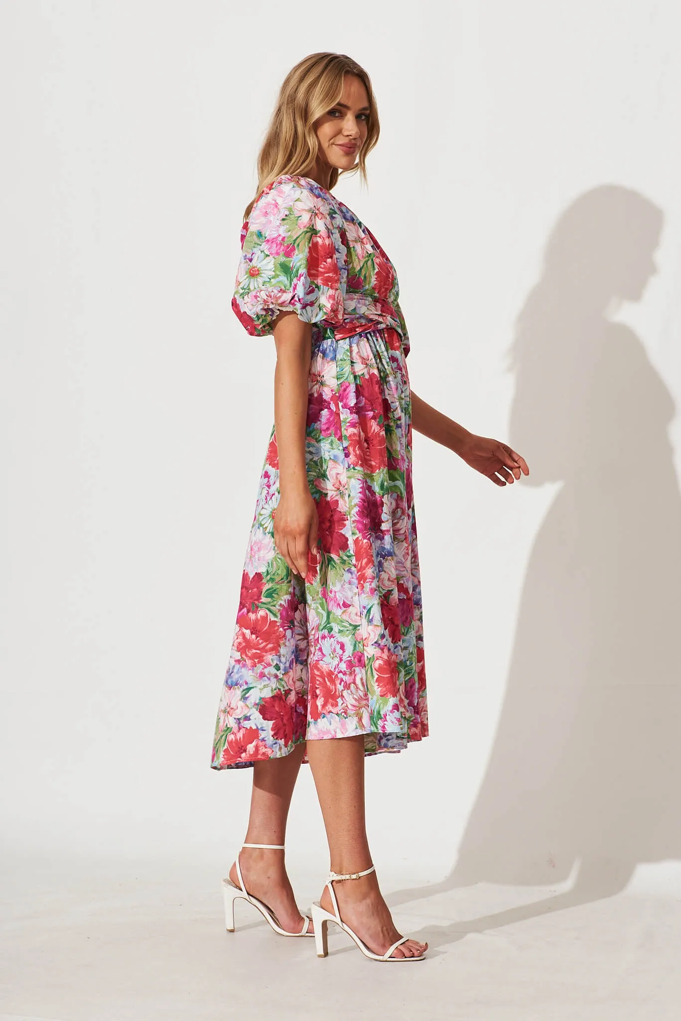 Jamilia Midi Dress In Magenta Multi Floral Cotton sold by St Frock product image thumbnail 3