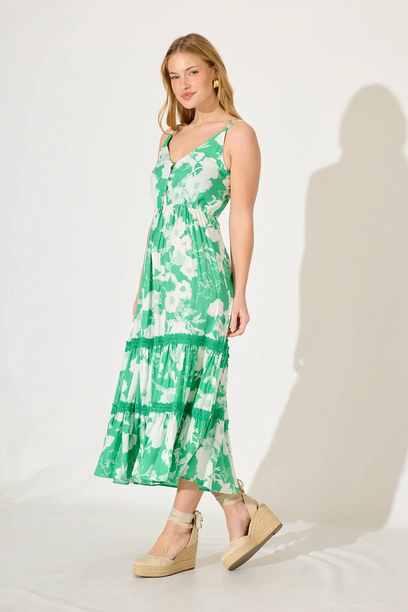 Nova Maxi Dress In Green With White Floral sold by St Frock product image thumbnail 3