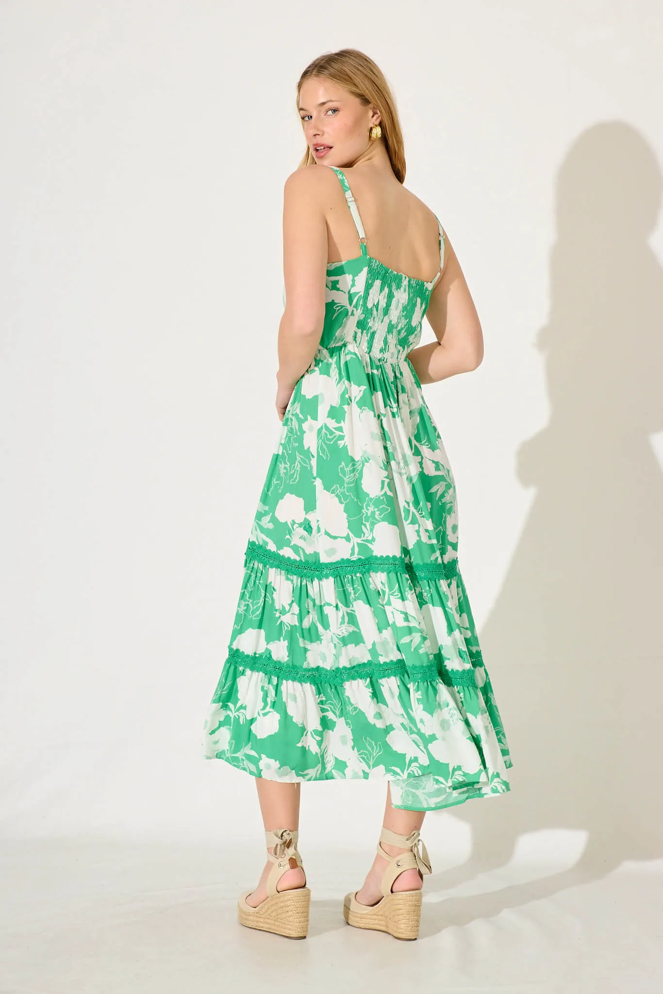 Nova Maxi Dress In Green With White Floral sold by St Frock product image thumbnail 4