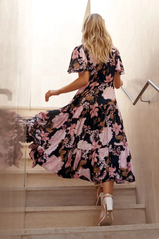 Violet Maxi Dress In Navy With Pink And Lilac Floral sold by St Frock