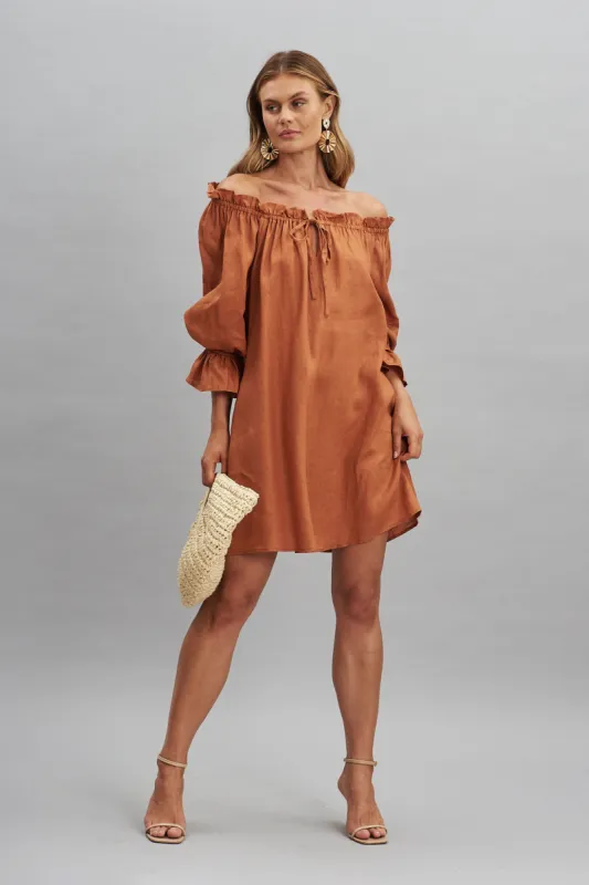 Luanna Dress In Rust Pure Linen sold by St Frock