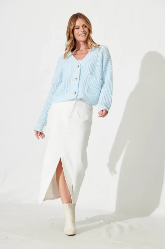 Arctic Knit Cardigan In Blue Wool Blend sold by St Frock
