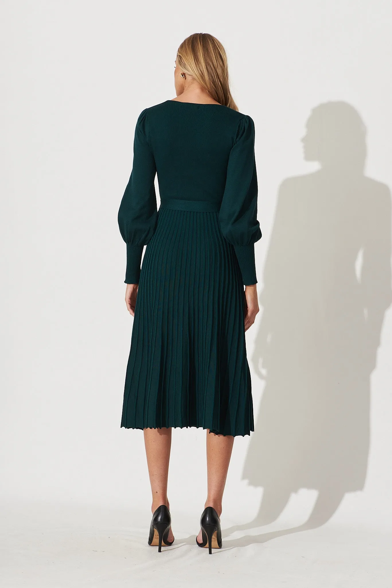 Albi Midi Knit Dress In Emerald Cotton Blend sold by St Frock product image thumbnail 5