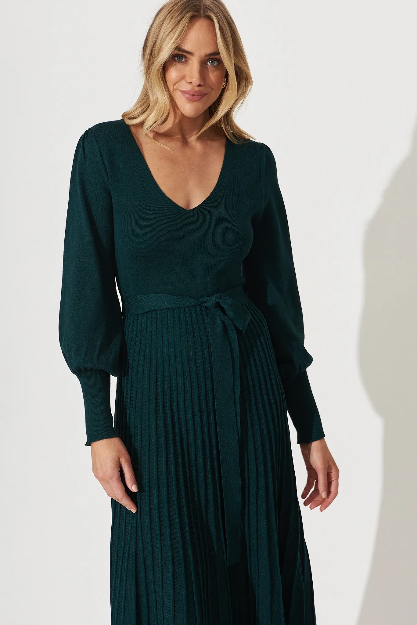 Albi Midi Knit Dress In Emerald Cotton Blend sold by St Frock product image thumbnail 3