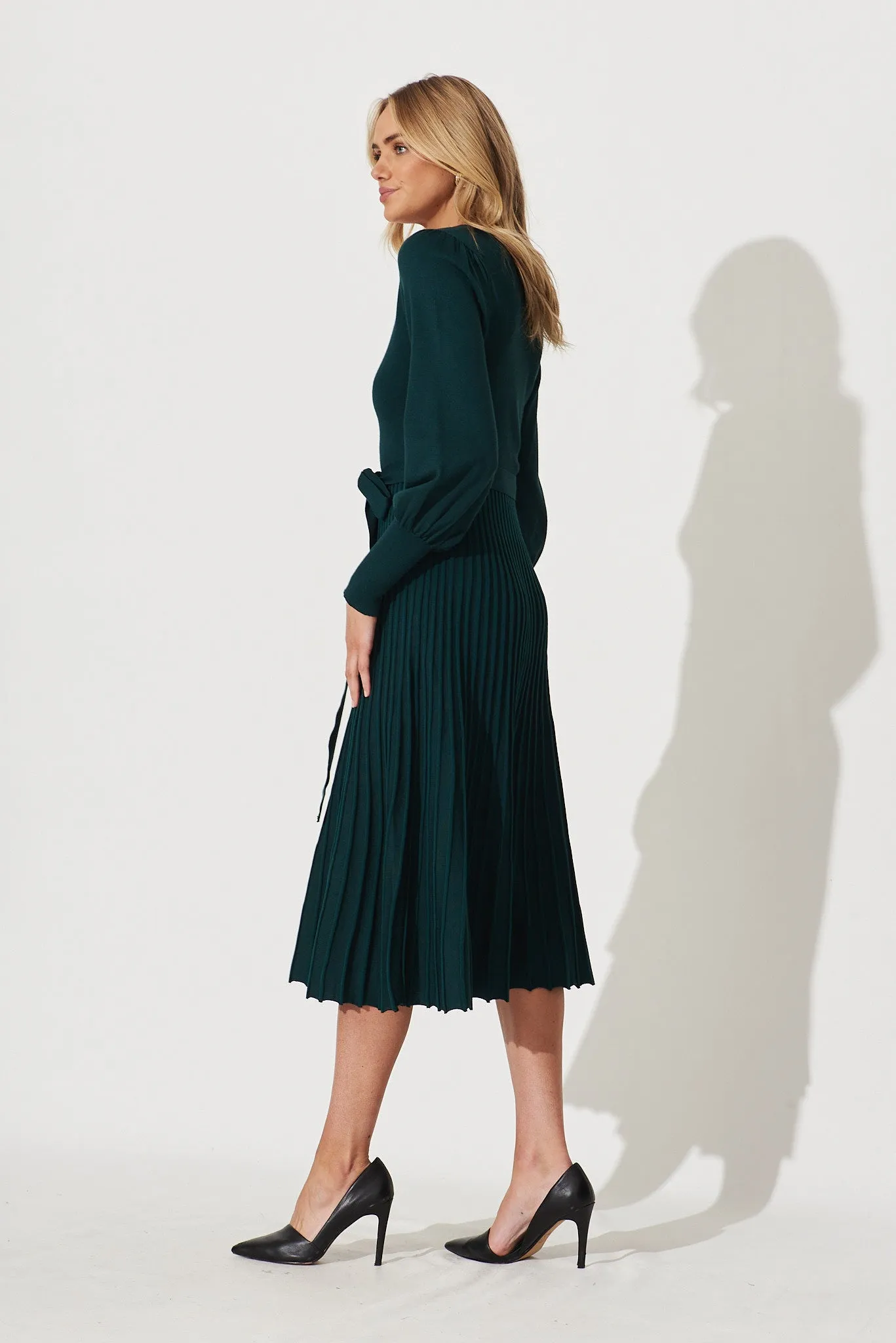 Albi Midi Knit Dress In Emerald Cotton Blend sold by St Frock product image thumbnail 4