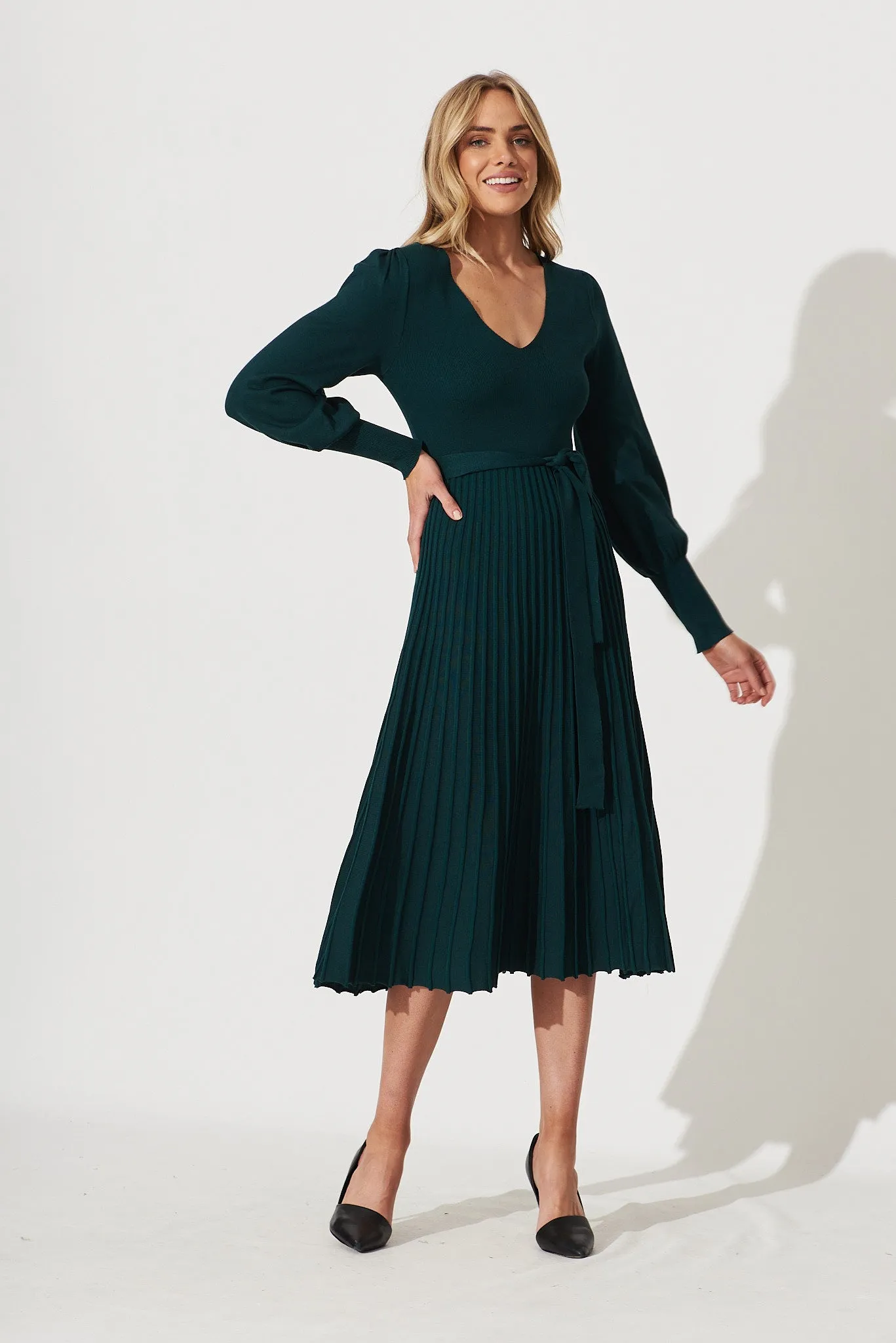 Albi Midi Knit Dress In Emerald Cotton Blend sold by St Frock product image thumbnail 2