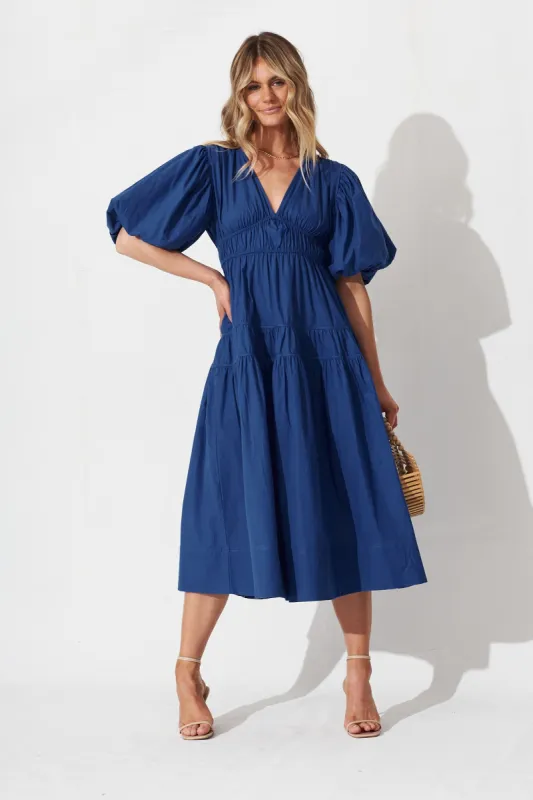 Amalie Midi Dress In Cobalt Blue Cotton sold by St Frock
