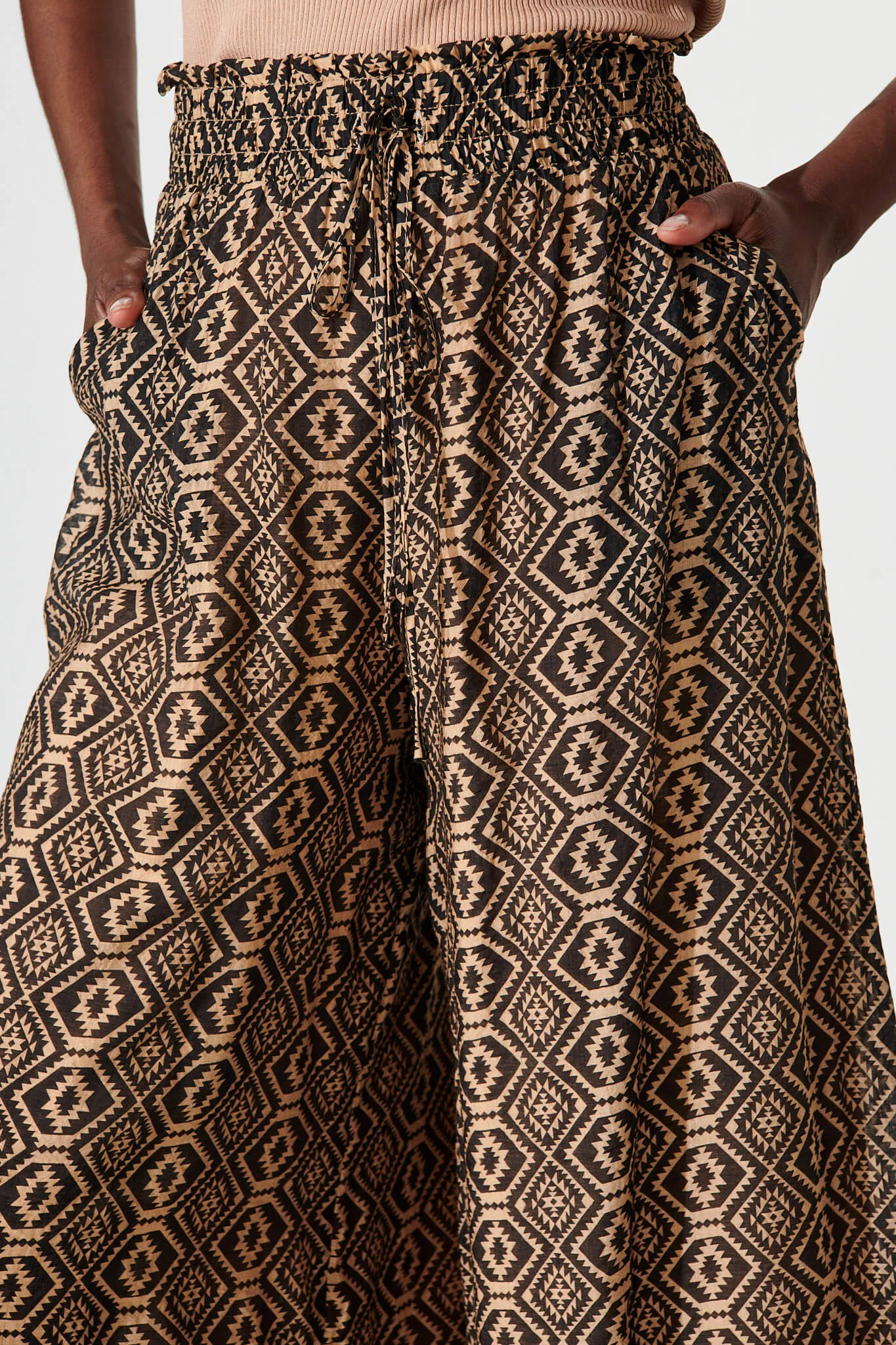 Goldie Wide Leg Pant In Black With Beige Print Cotton Blend sold by St Frock product image thumbnail 5