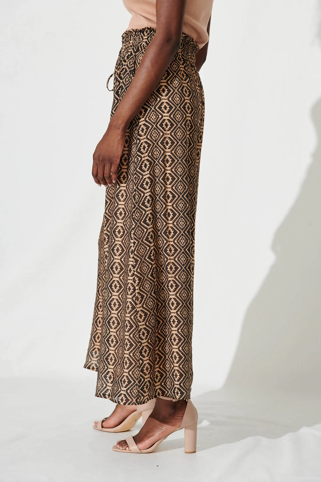 Goldie Wide Leg Pant In Black With Beige Print Cotton Blend sold by St Frock product image thumbnail 2
