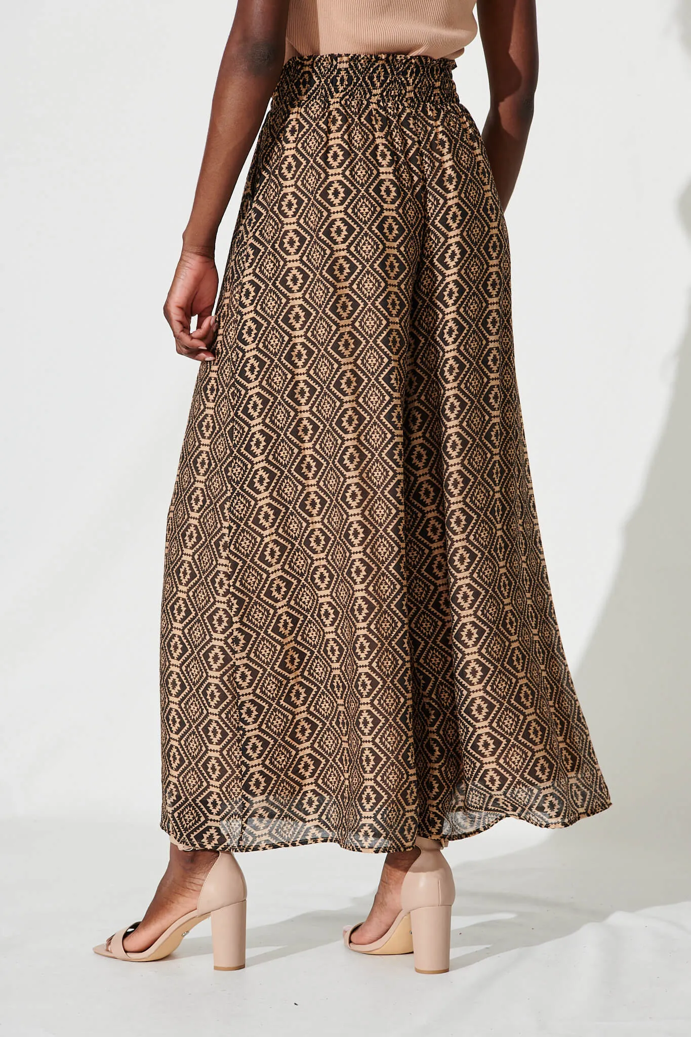 Goldie Wide Leg Pant In Black With Beige Print Cotton Blend sold by St Frock product image thumbnail 3