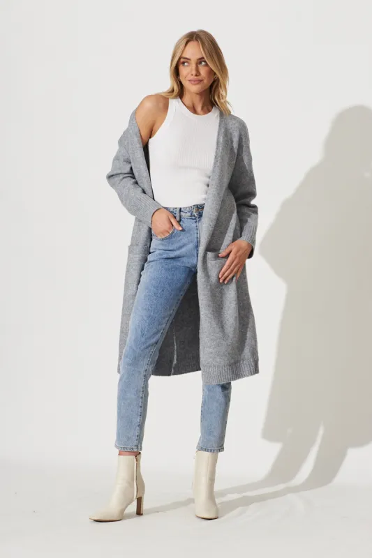 Medina Knit Cardigan In Grey Wool Blend made by St Frock