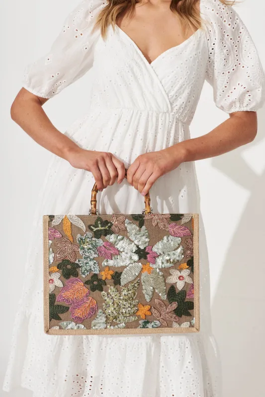 Novida Tote Bag In Multi Tangerine Sequin sold by St Frock