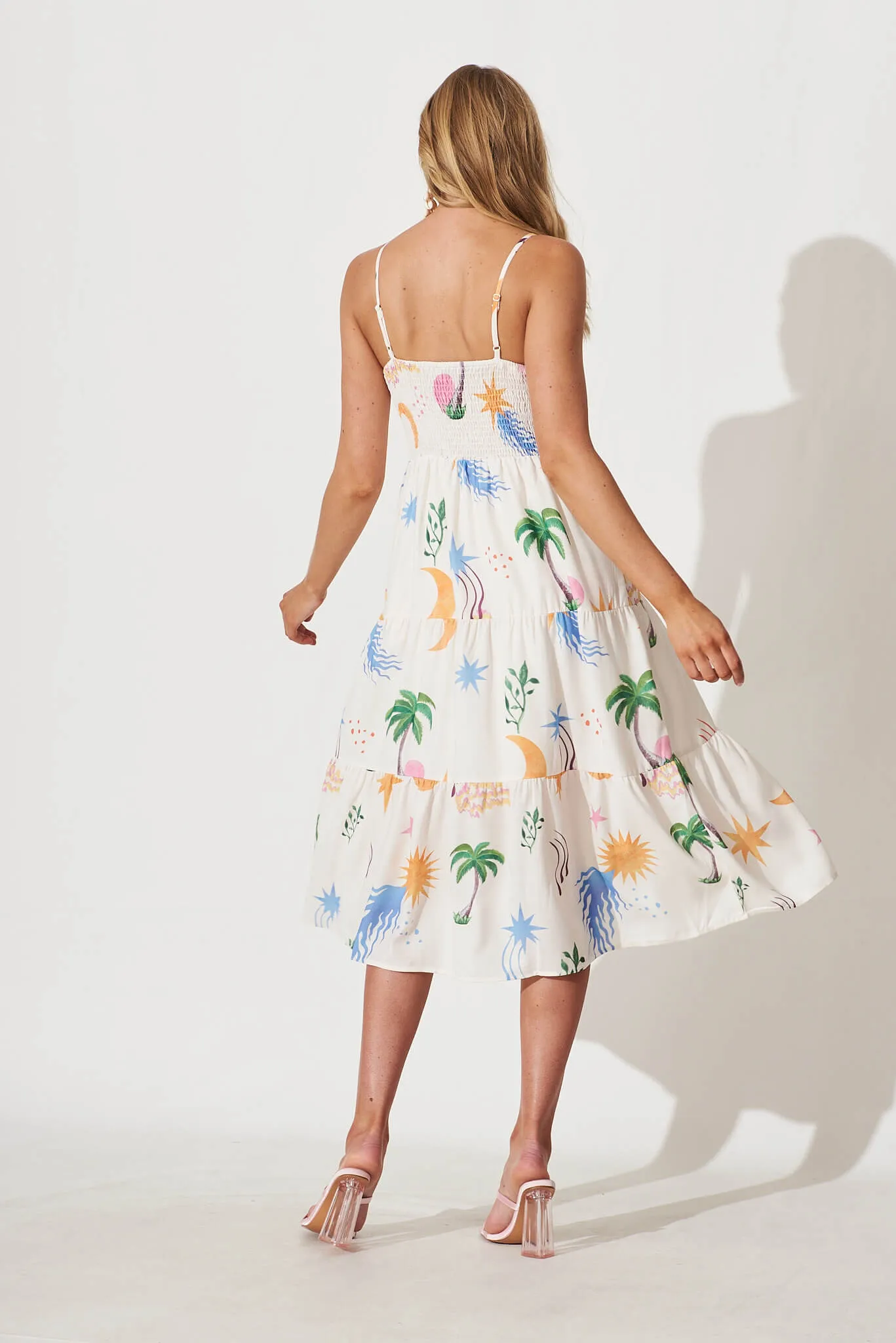 Utopia Midi Sundress In Palm Tree Multi Linen Blend sold by St Frock product image thumbnail 4