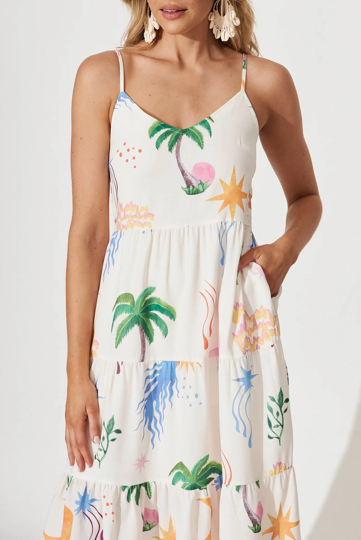 Utopia Midi Sundress In Palm Tree Multi Linen Blend sold by St Frock product image thumbnail 5