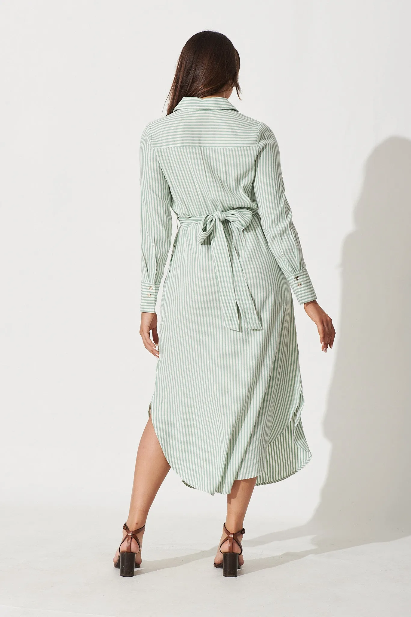 Harley Midi Dress In White With Green Stripe sold by St Frock product image thumbnail 4