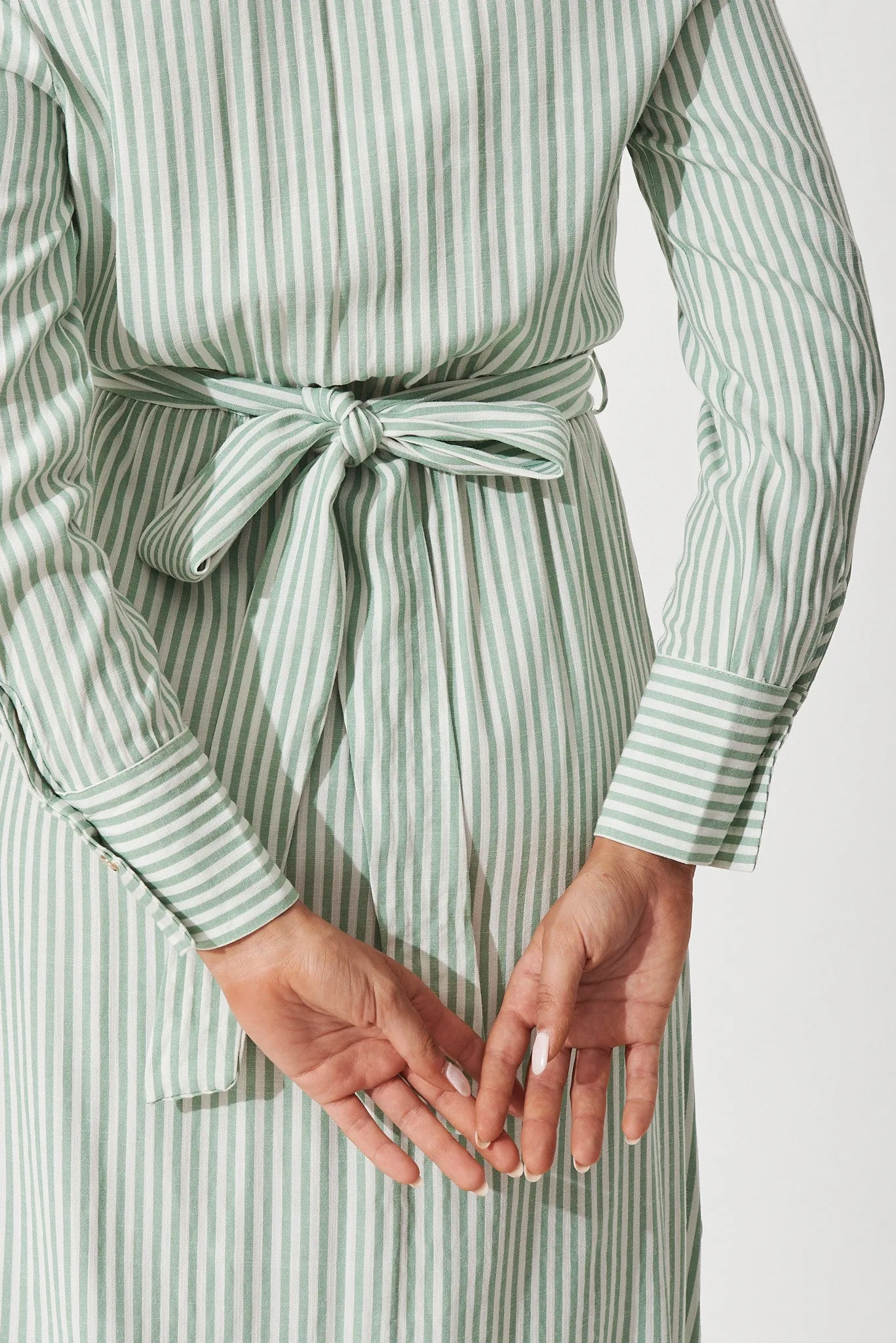 Harley Midi Dress In White With Green Stripe sold by St Frock product image thumbnail 5