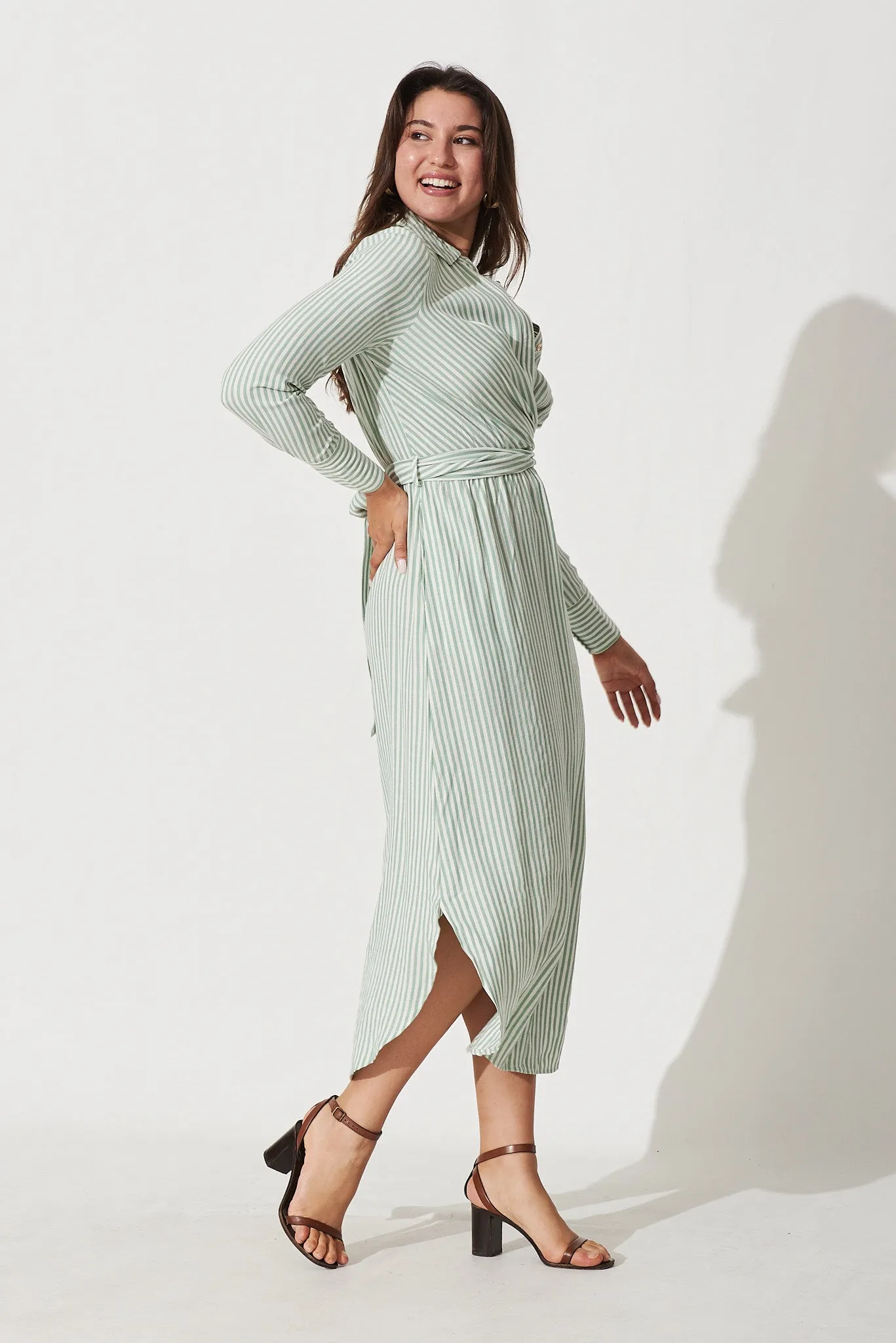 Harley Midi Dress In White With Green Stripe sold by St Frock product image thumbnail 3