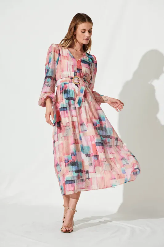 Adrini Maxi Dress In Purple With Blue Multi Print sold by St Frock